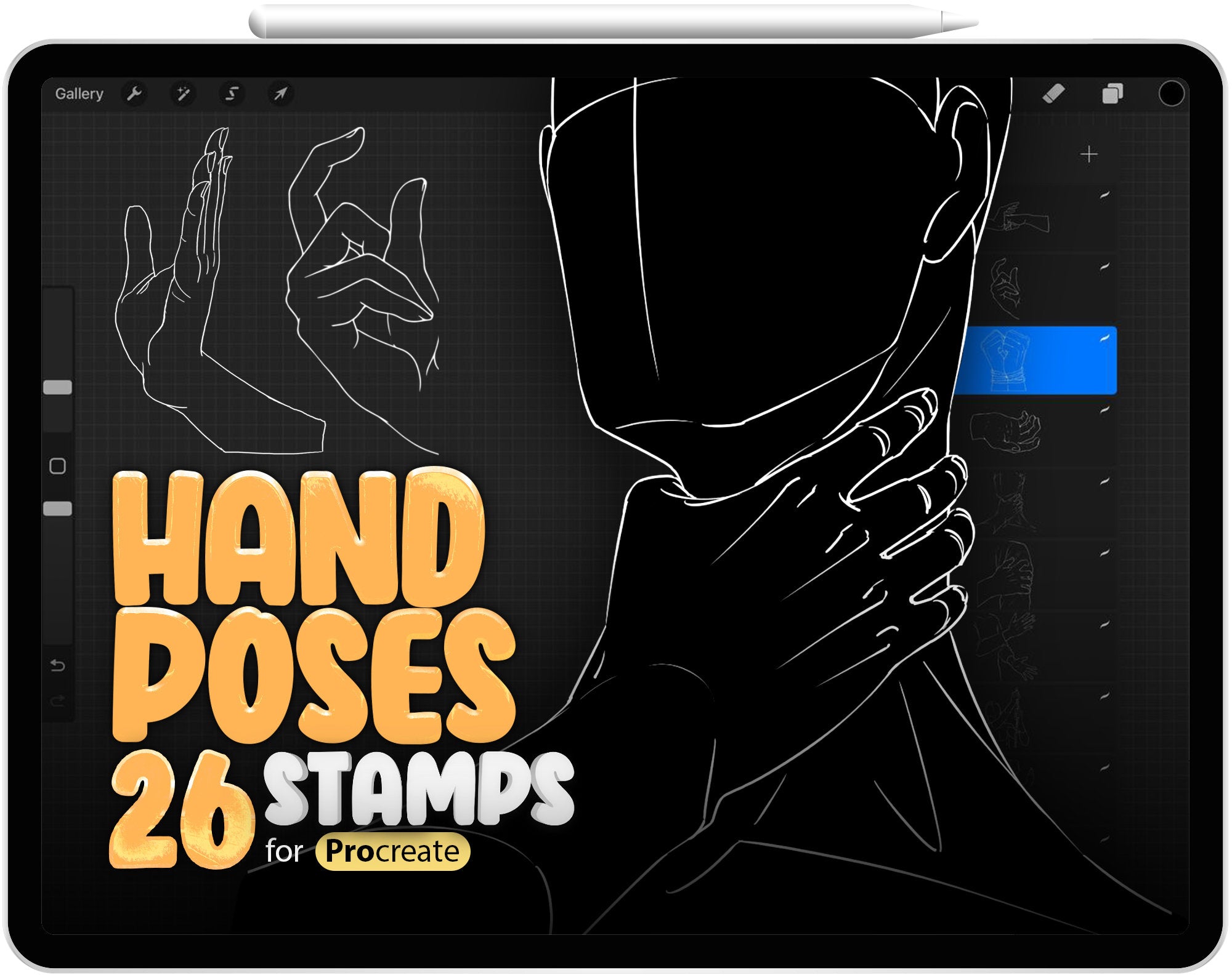 26 Hands Drawing Template Procreate Stamp Brushes