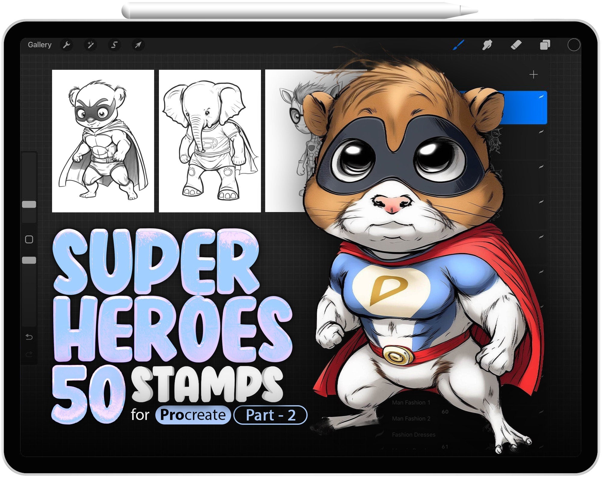 50 Procreate Superheroes Stamp Brushes Part-2 Brushes