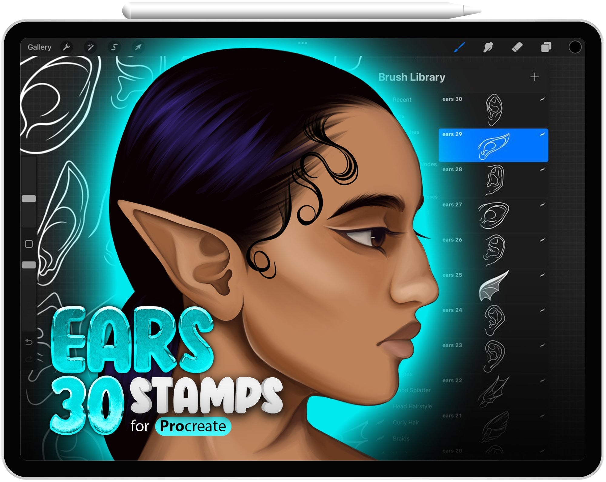 30 Procreate Elf Ears Stamp Brushes
