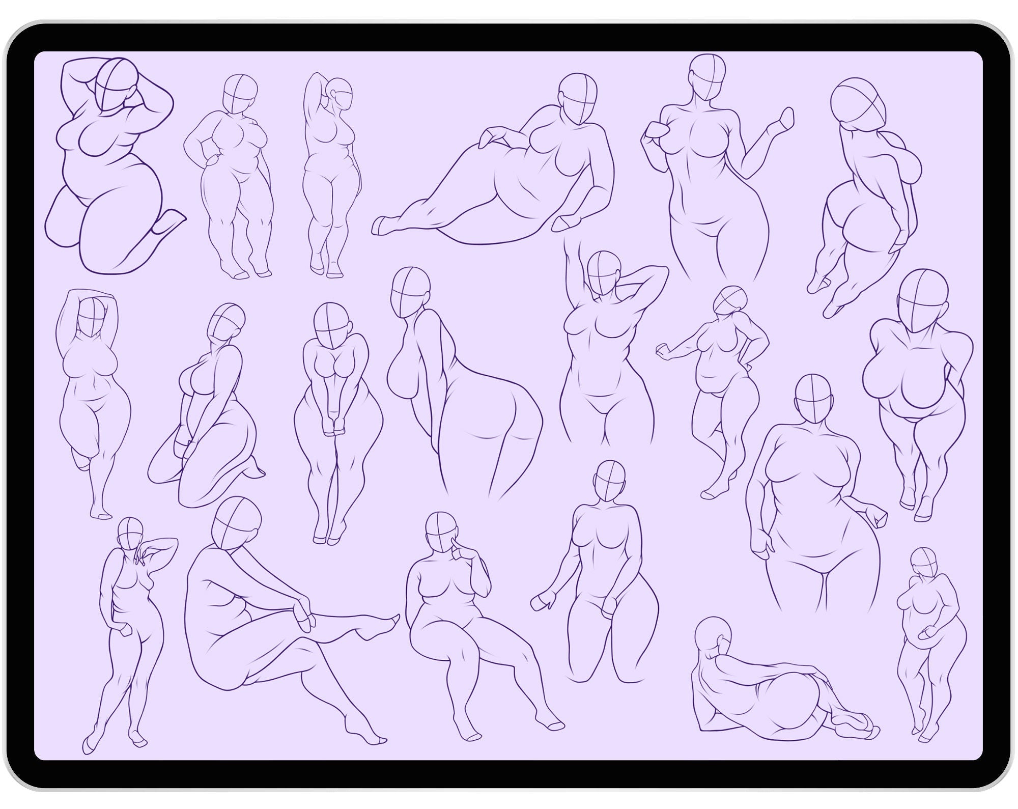 20 Sexy Plus Size Body Poses Stamps for Procreate