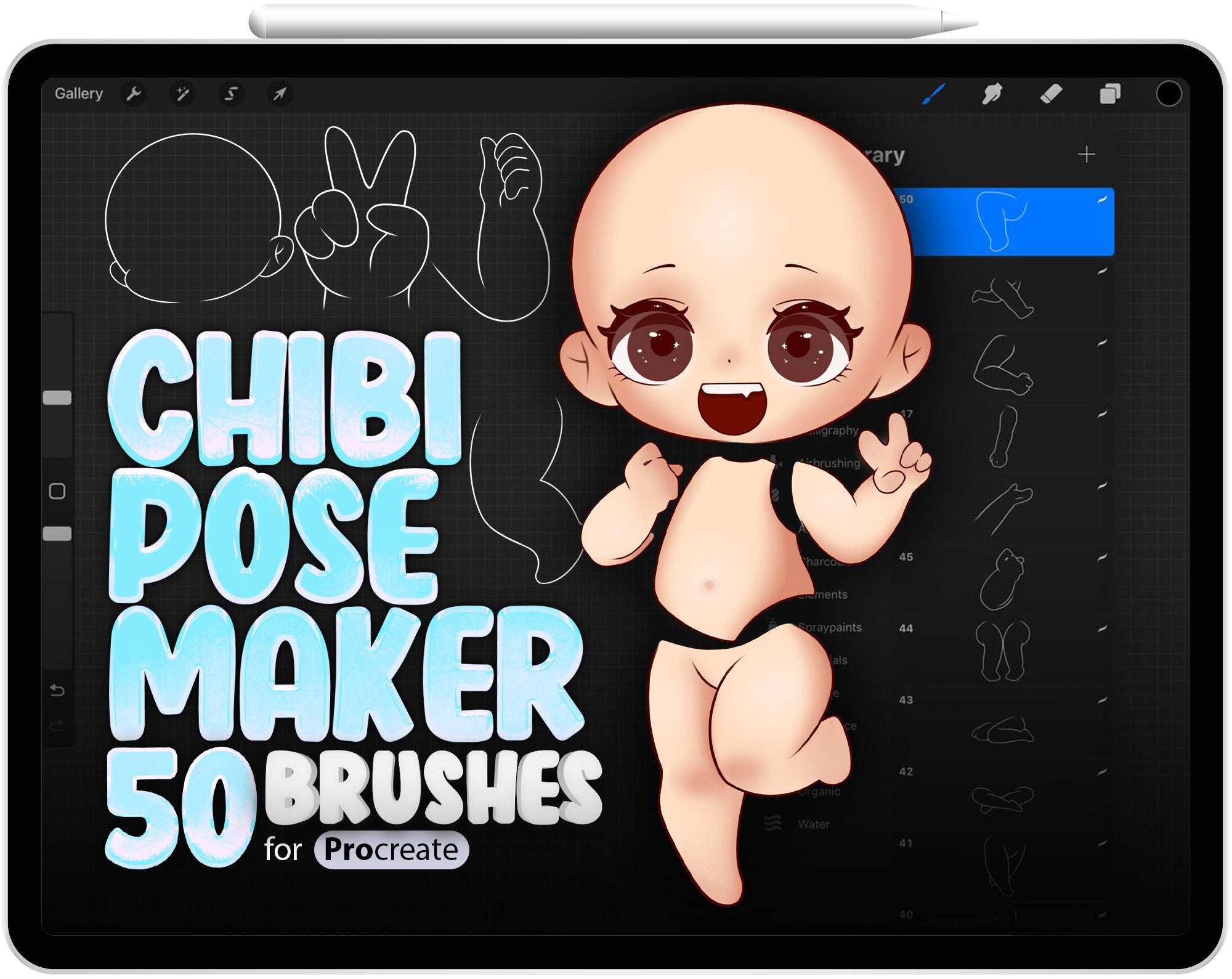 50 Chibi Pose Maker for Procreate, Chibi Builder for Procreate, Chibi Brushes, Chibi Stamps, Chibi Constructor for Procreate