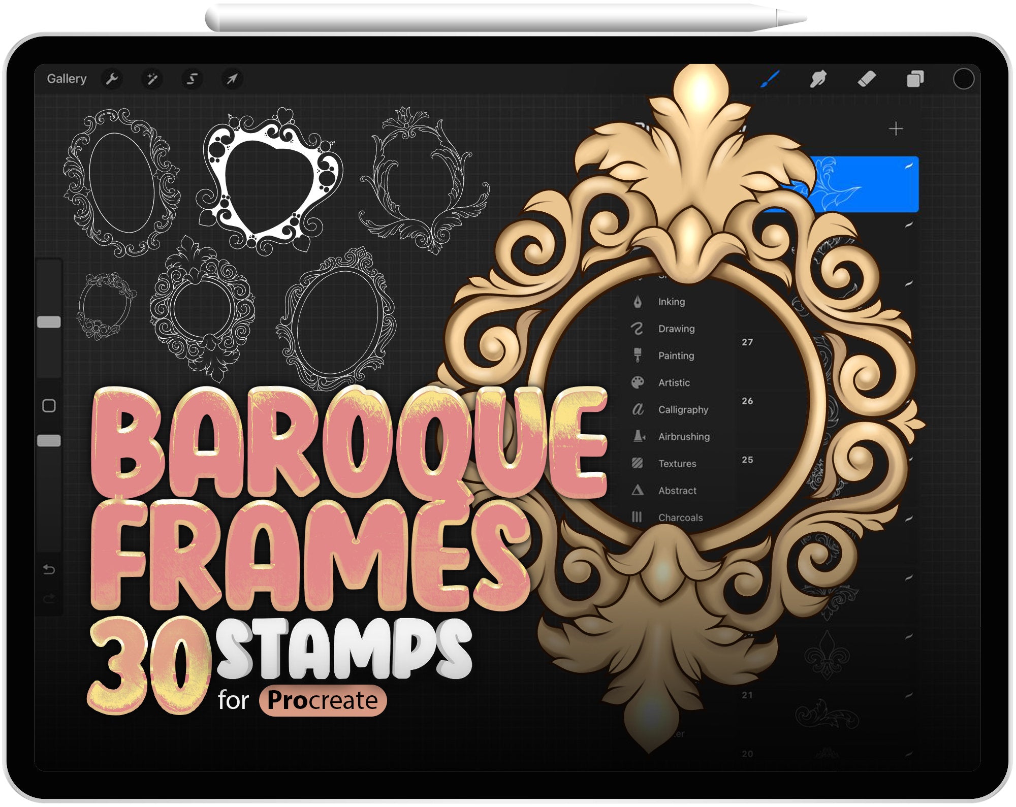 30 Baroque Frames Stamps for Procreate