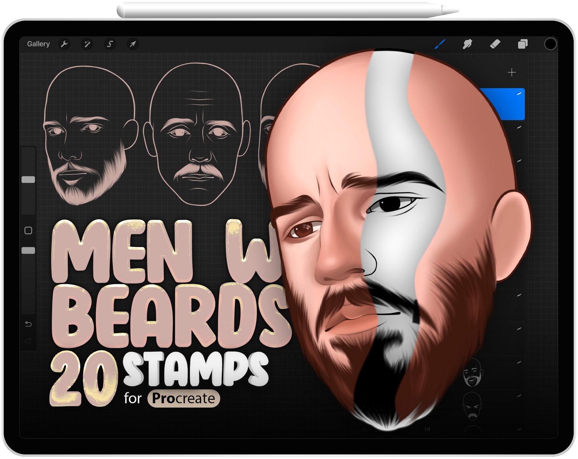 20 Men with Beards Stamp Brushes for Procreate
