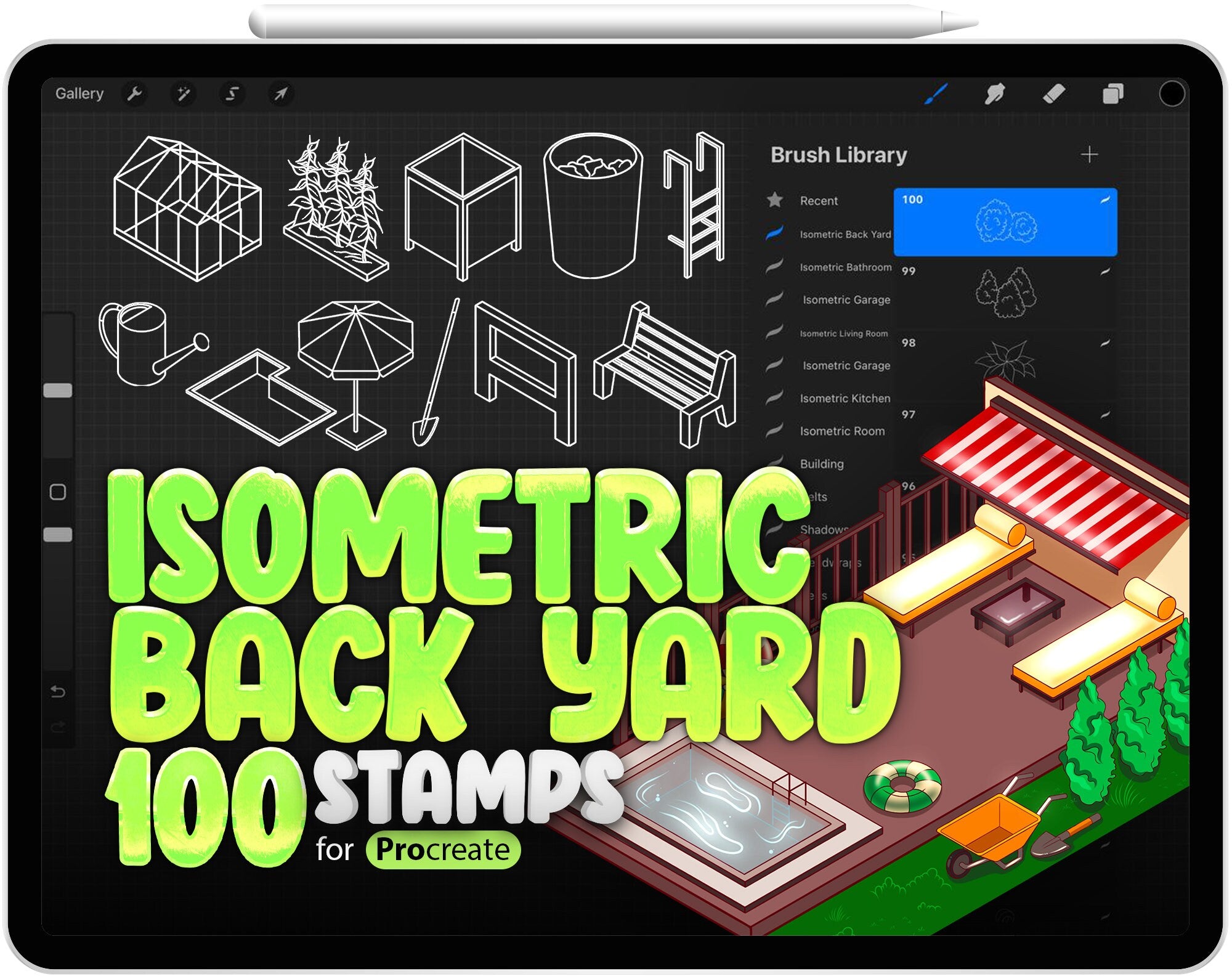 50 Back Yard Isometric Brush for Procreate