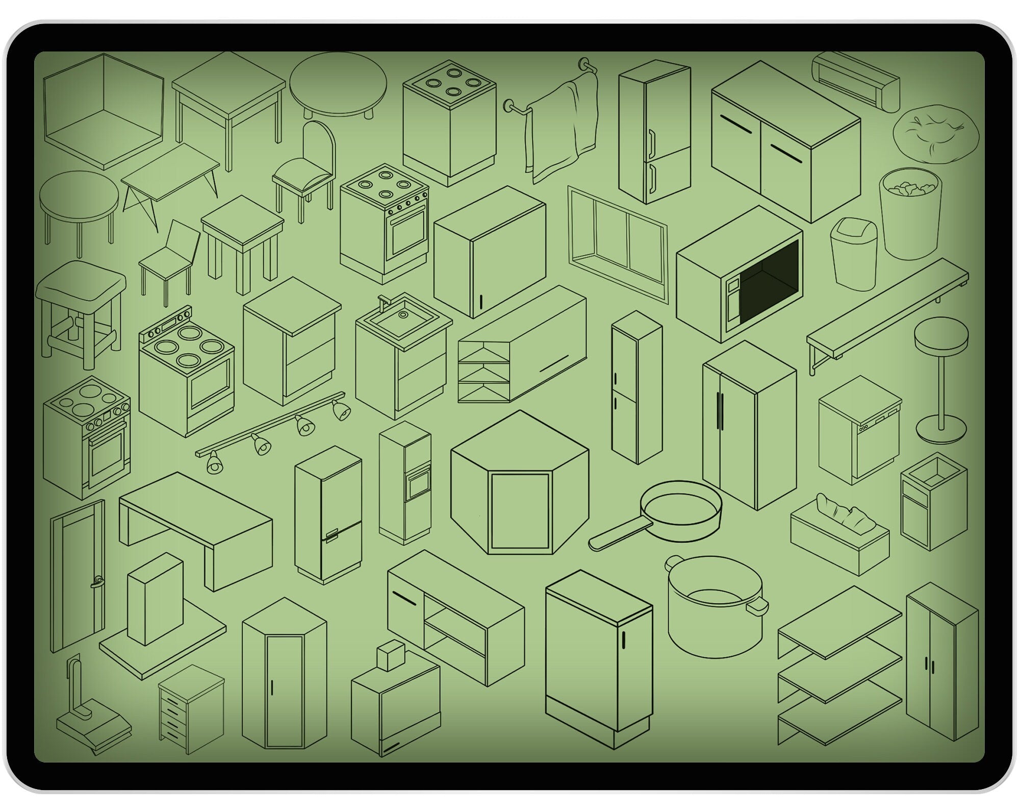 50 Isometric Kitchen Brushes for Procreate