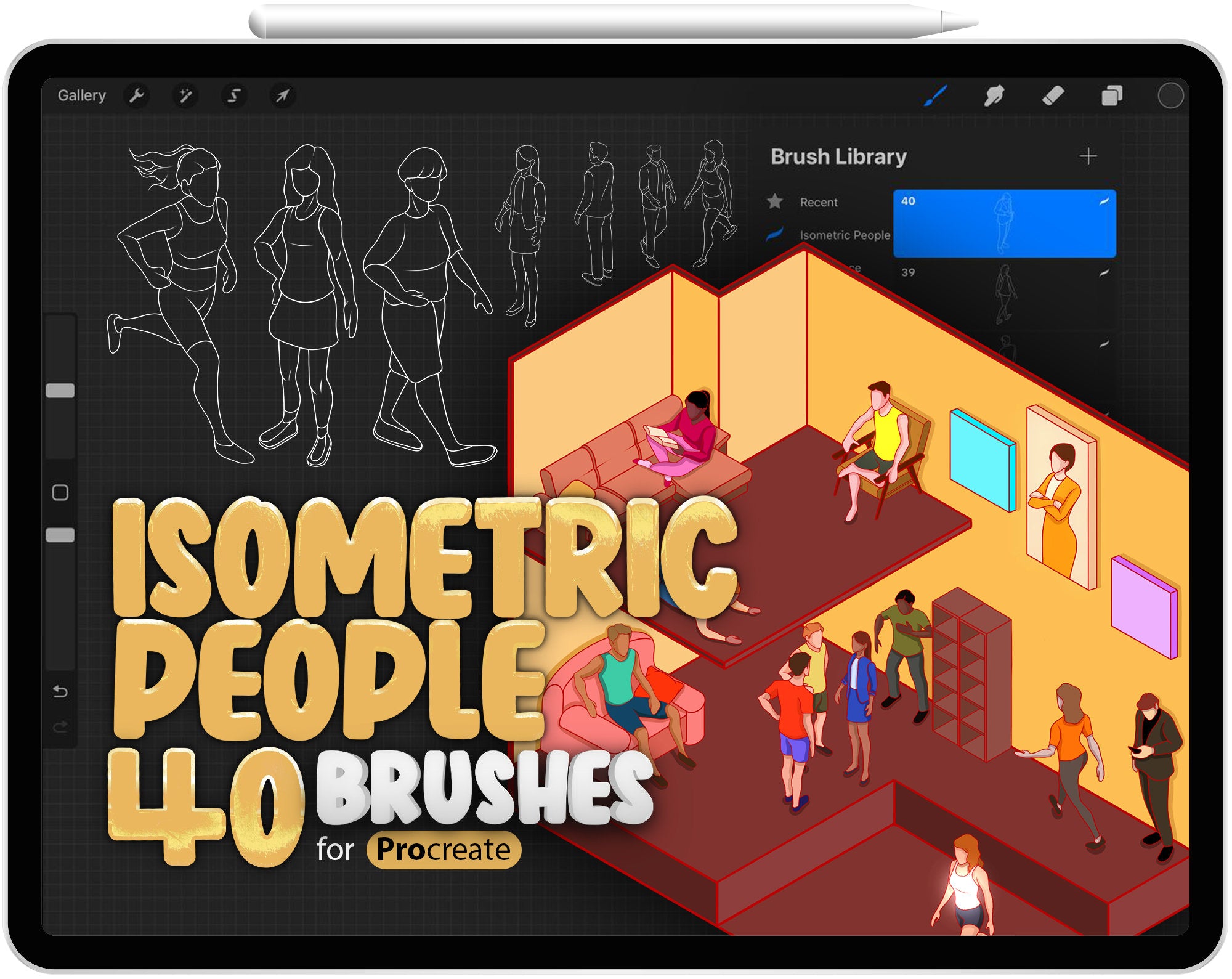 40 Isometric People Brush for Procreate