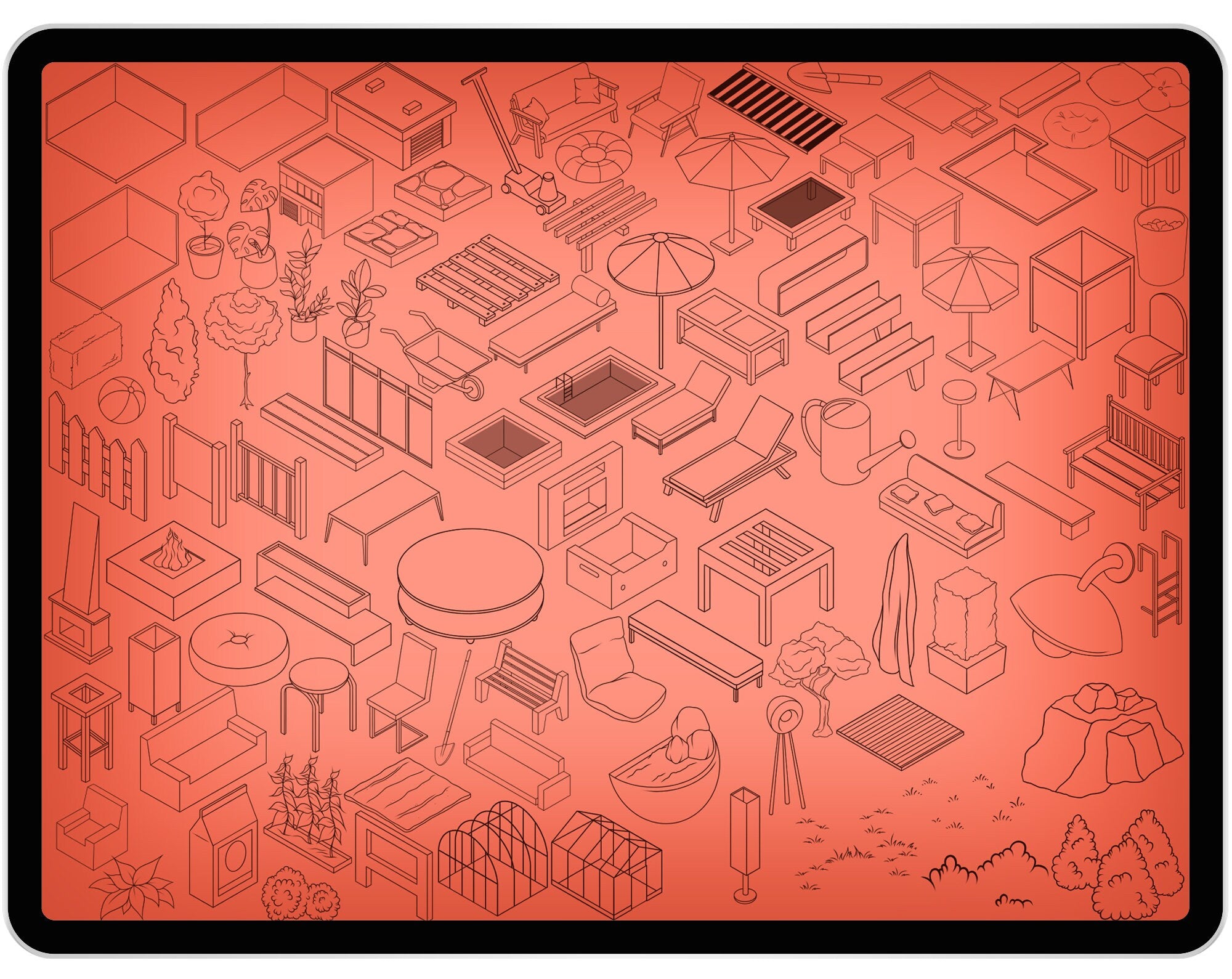 50 Back Yard Isometric Brush for Procreate