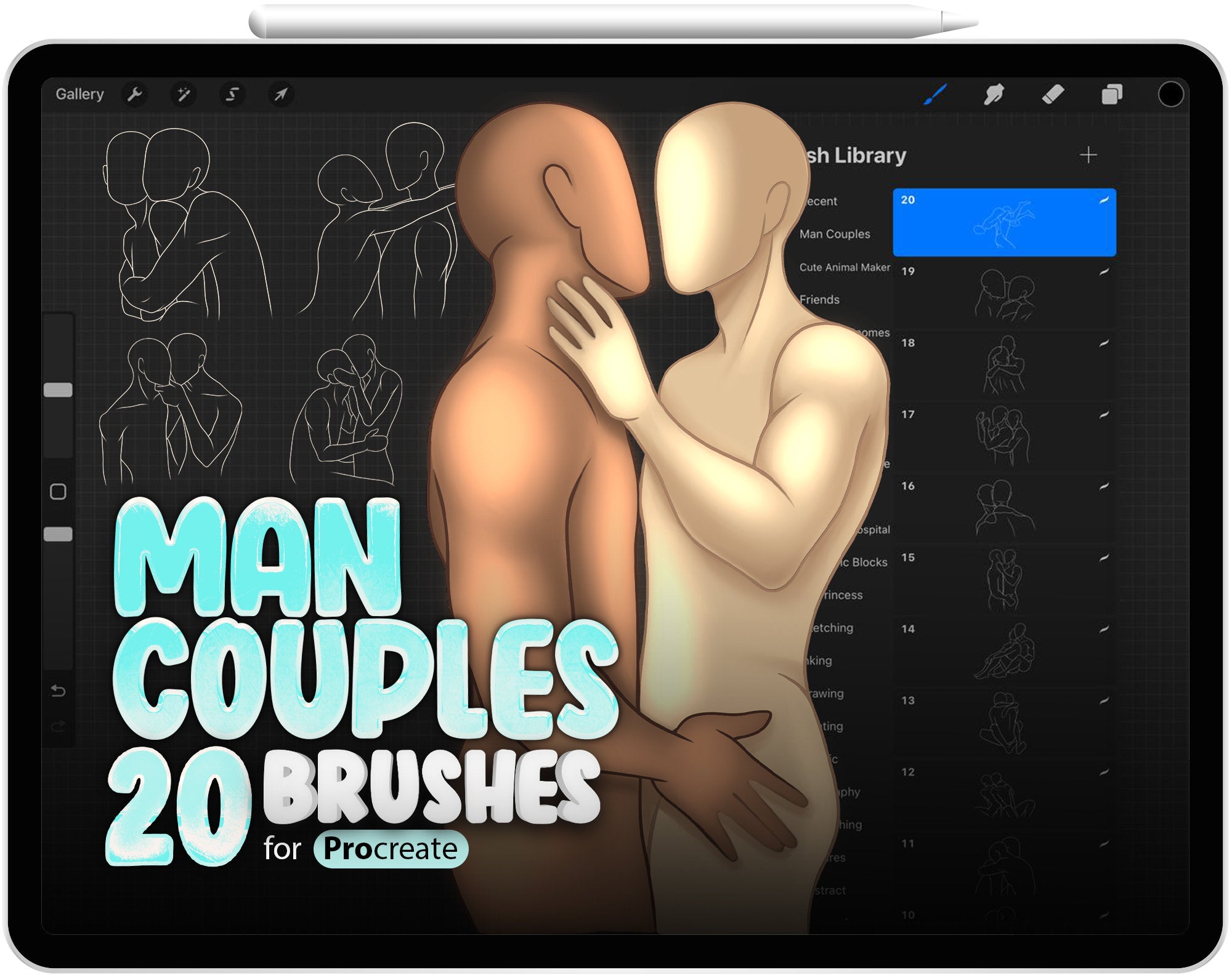 20 Man Couples Brushes for Procreate