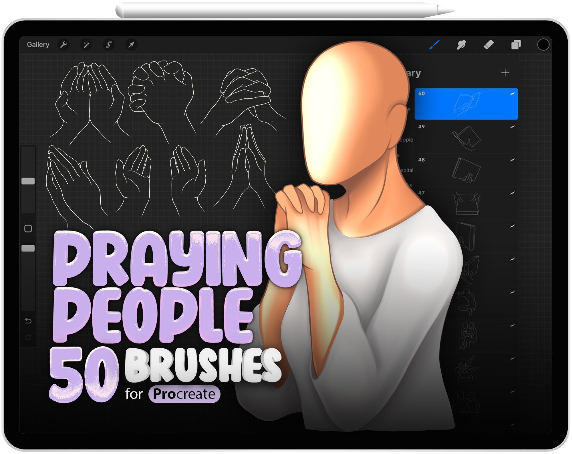 50 Praying People Brushes for Procreate