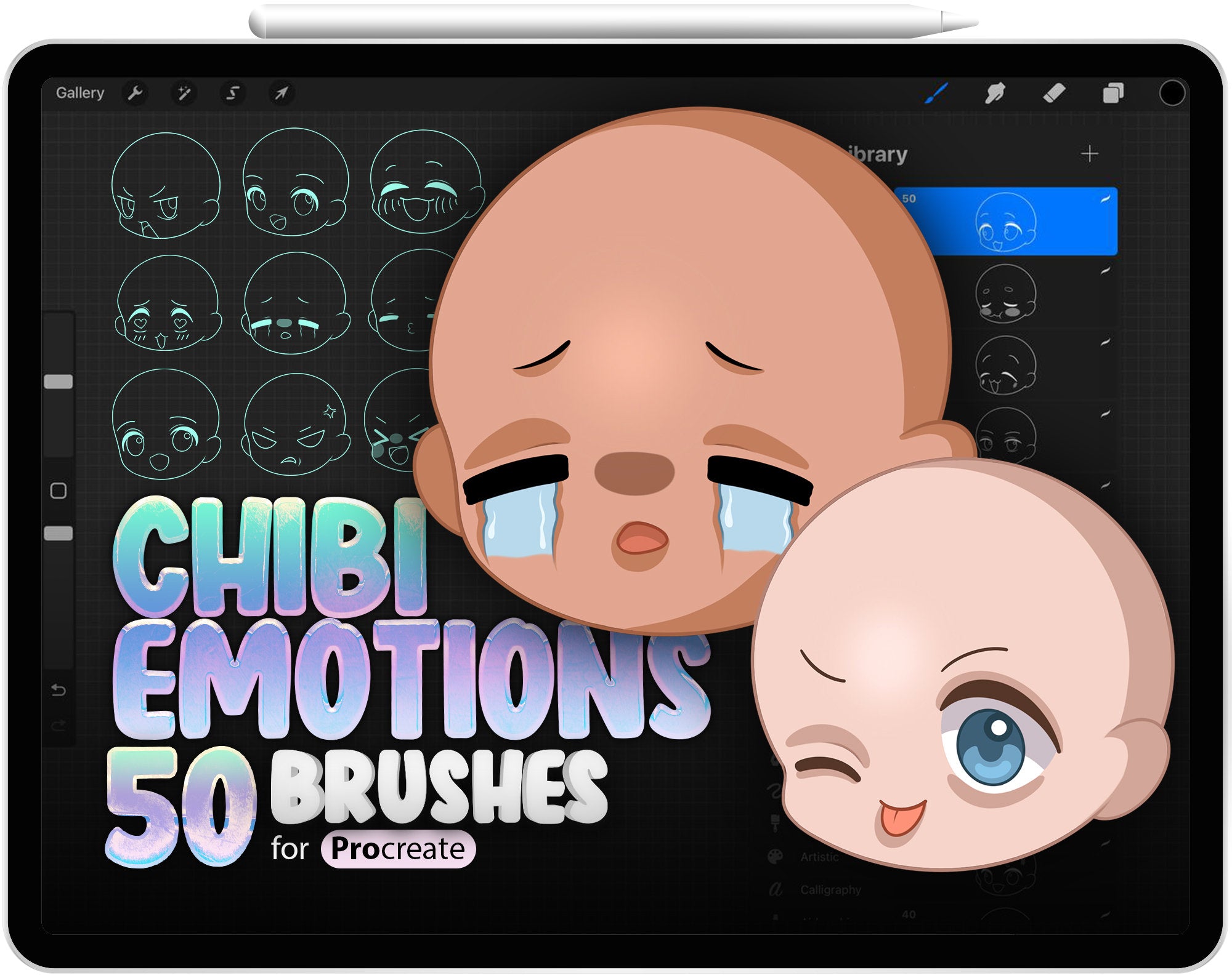 50 Chibi Emotion Brushes for Procreate