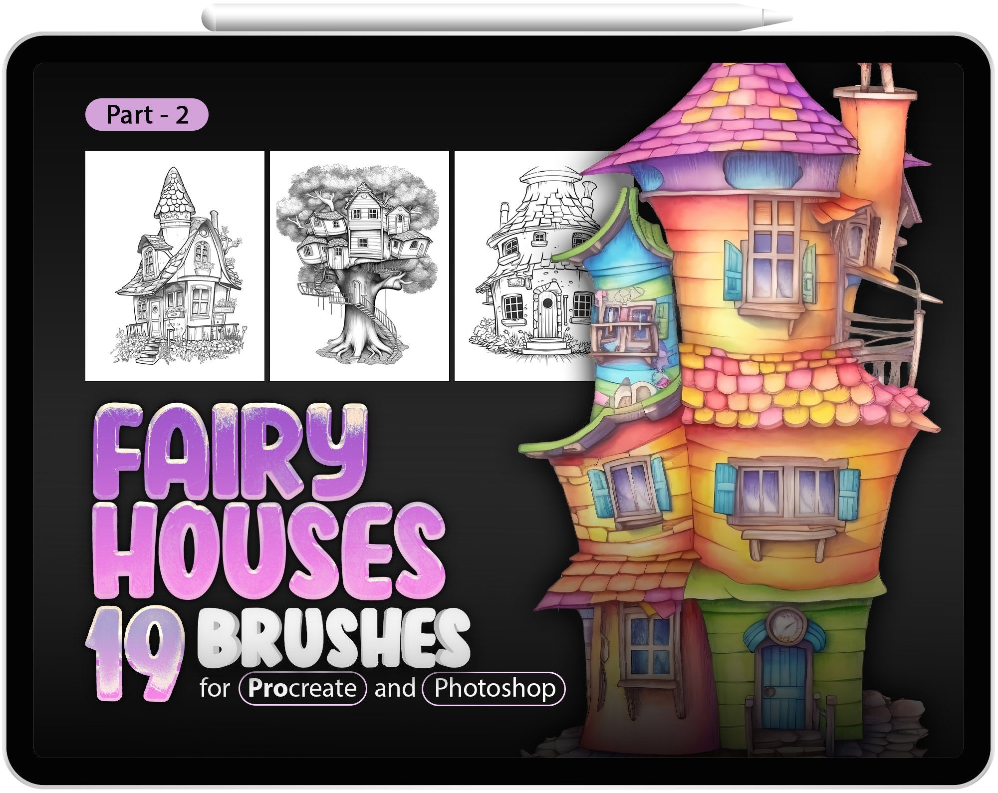 19 Fairy House Brushes Part-2 for for Procreate and Photoshop
