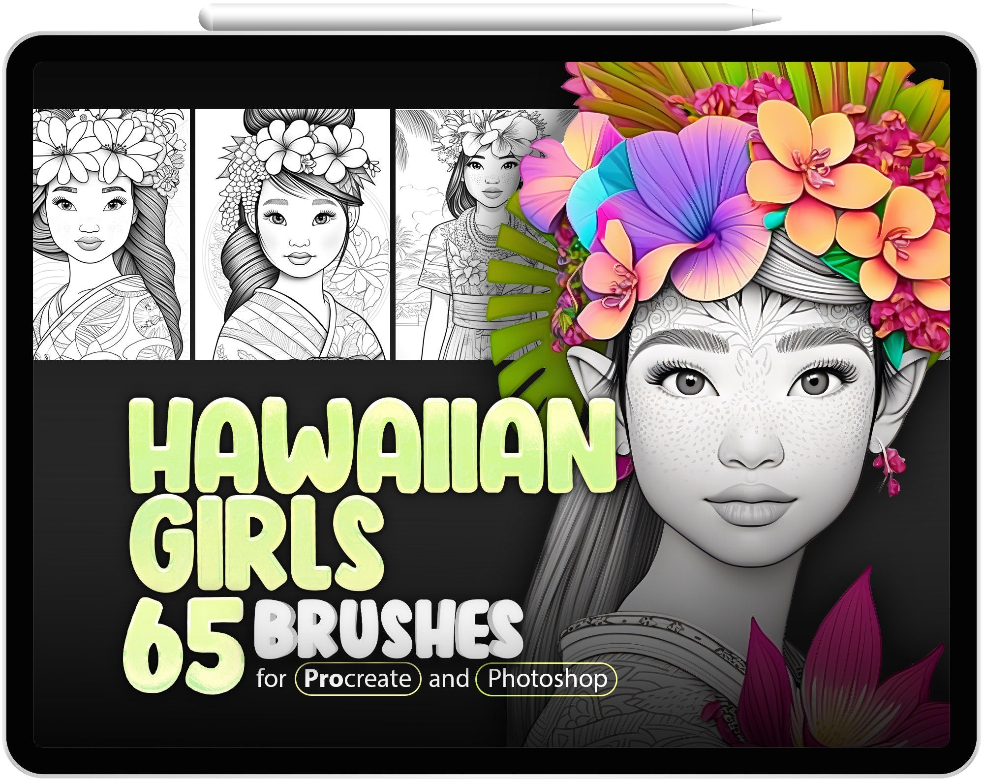 65 Hawaiian Beautiful Girls Brushes for Procreate and Photoshop