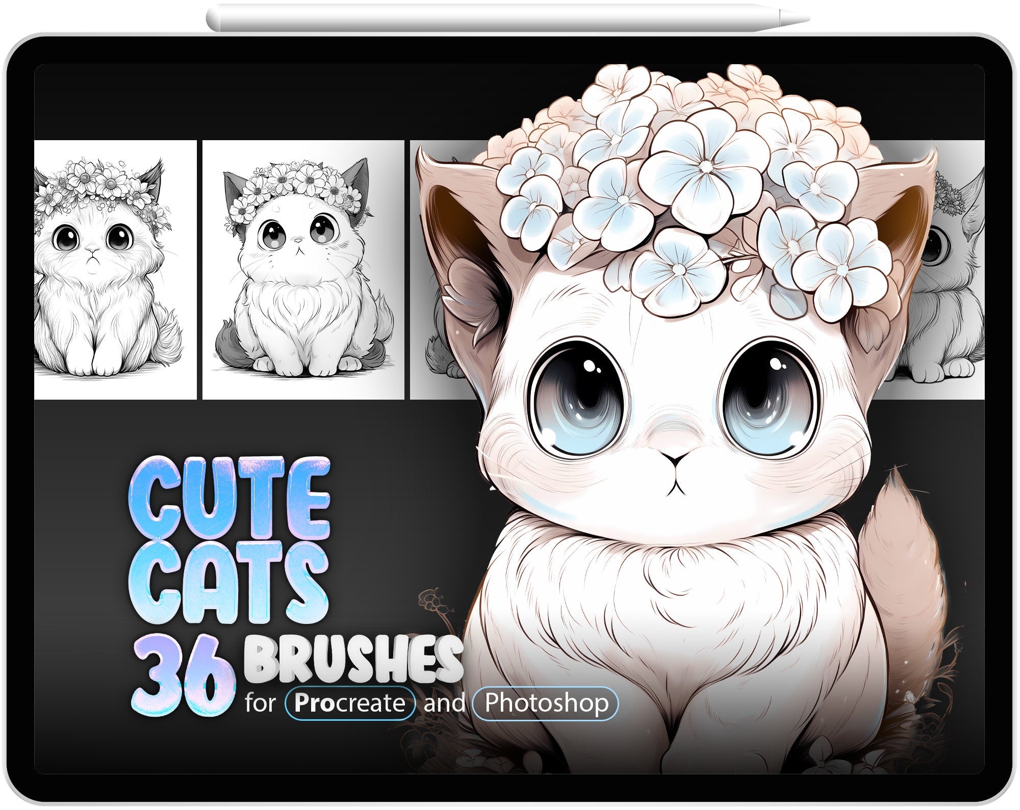 36 Cute Cats Brushes for Procreate and Photoshop