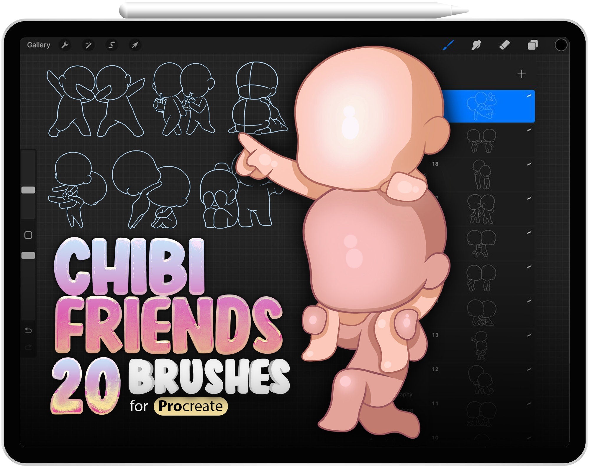 20 Chibi Friends Brushes for Procreate