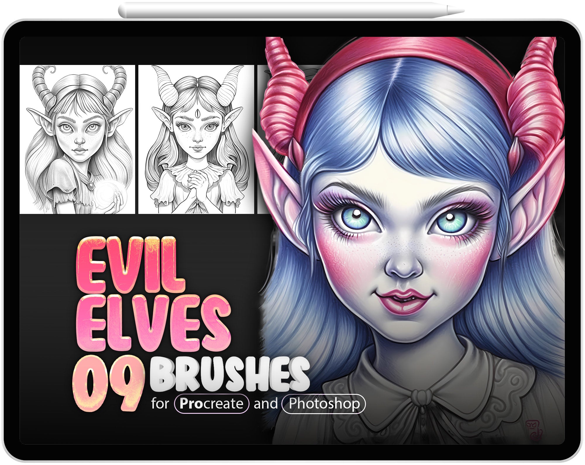 9 Evil Elves Brushes for Procreate and Photoshop