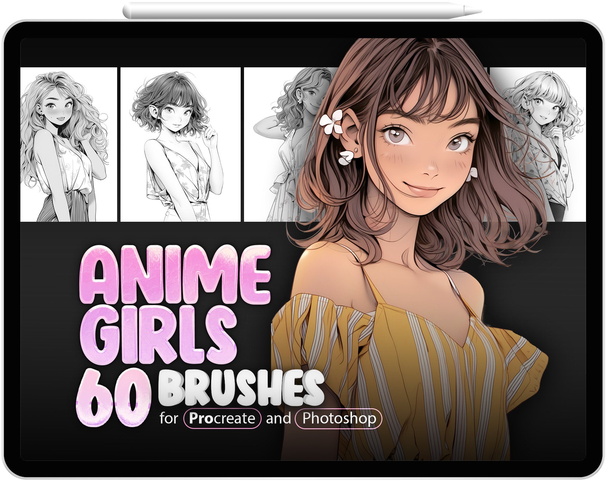 60 Anime Girls Brushes for Procreate and Photoshop