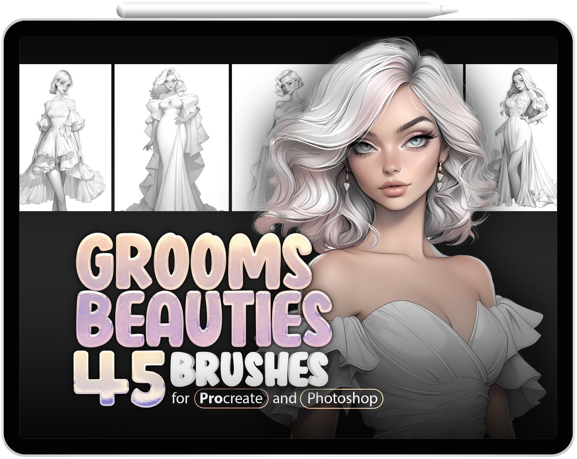 45 Wedding Dresses Brushes for Procreate and Photoshop
