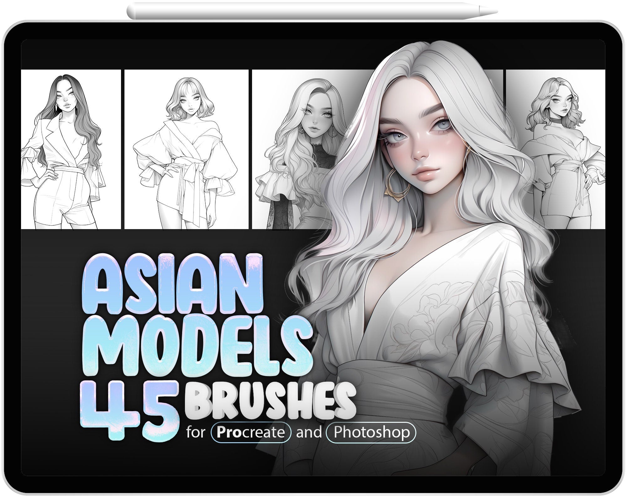 45 Asian Models Brushes for Procreate and Photoshop