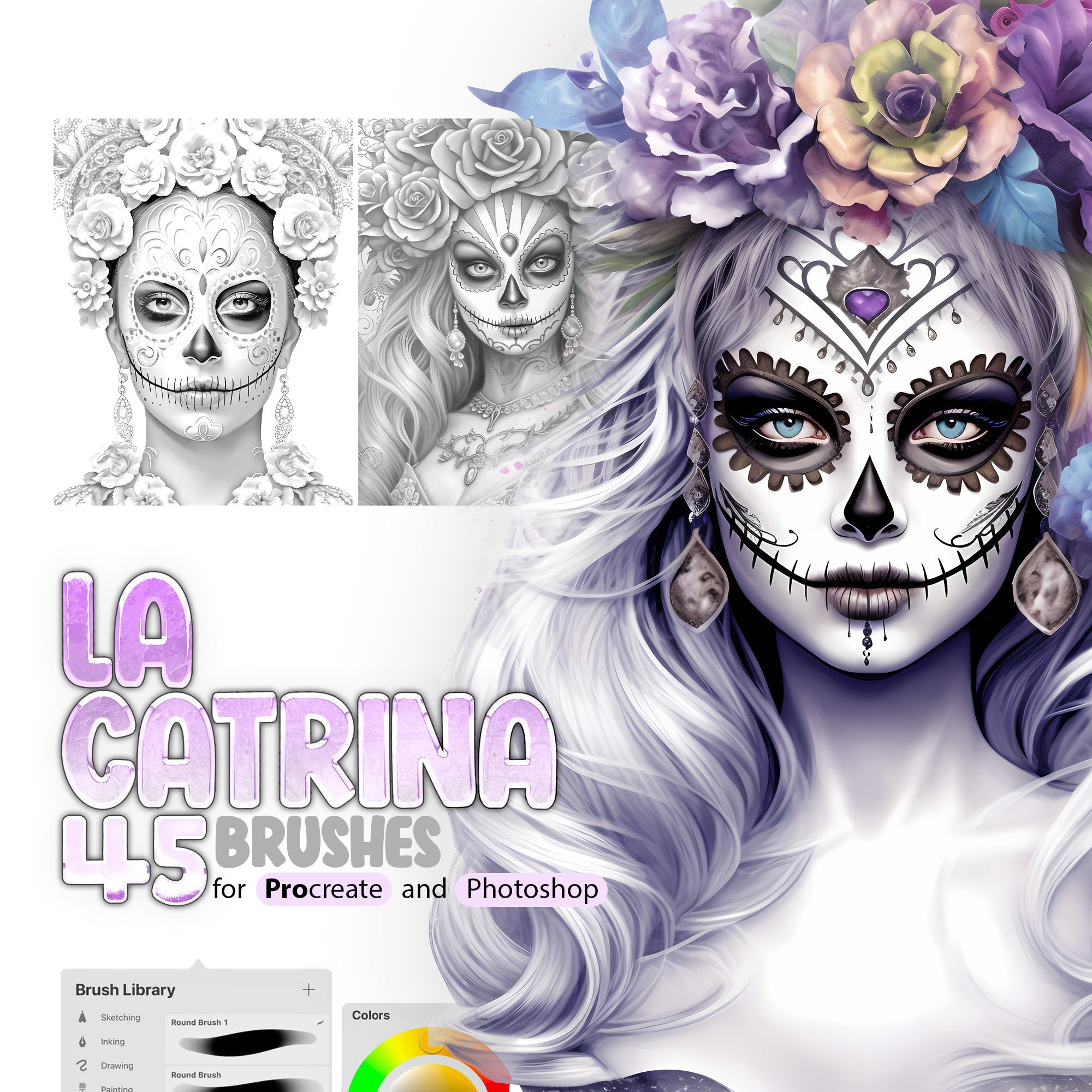 45 La Catrina Brushes for Procreate and Photoshop