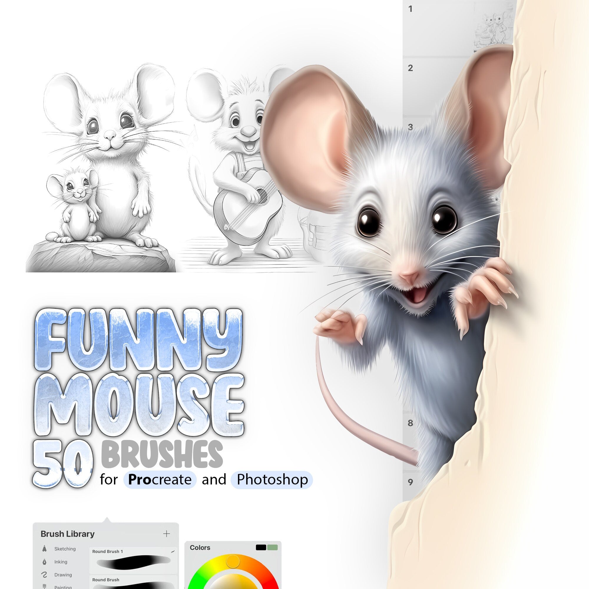 50 Funny Mouse Procreate Brushes