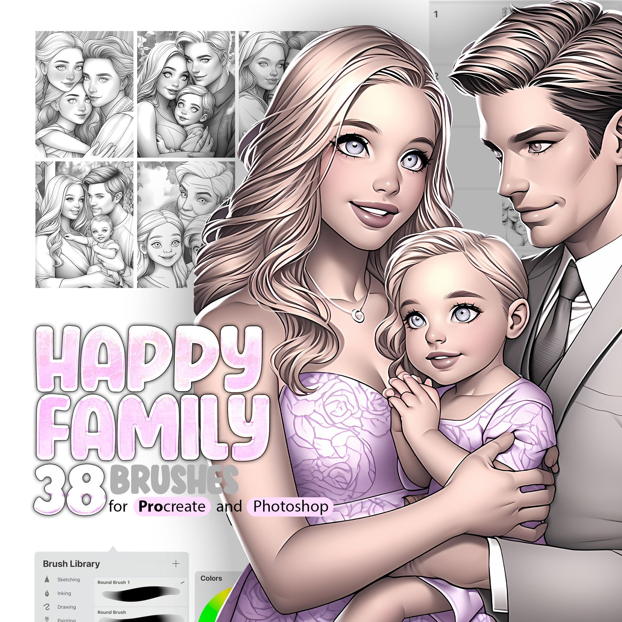 38 Family Procreate Stamp Brushes