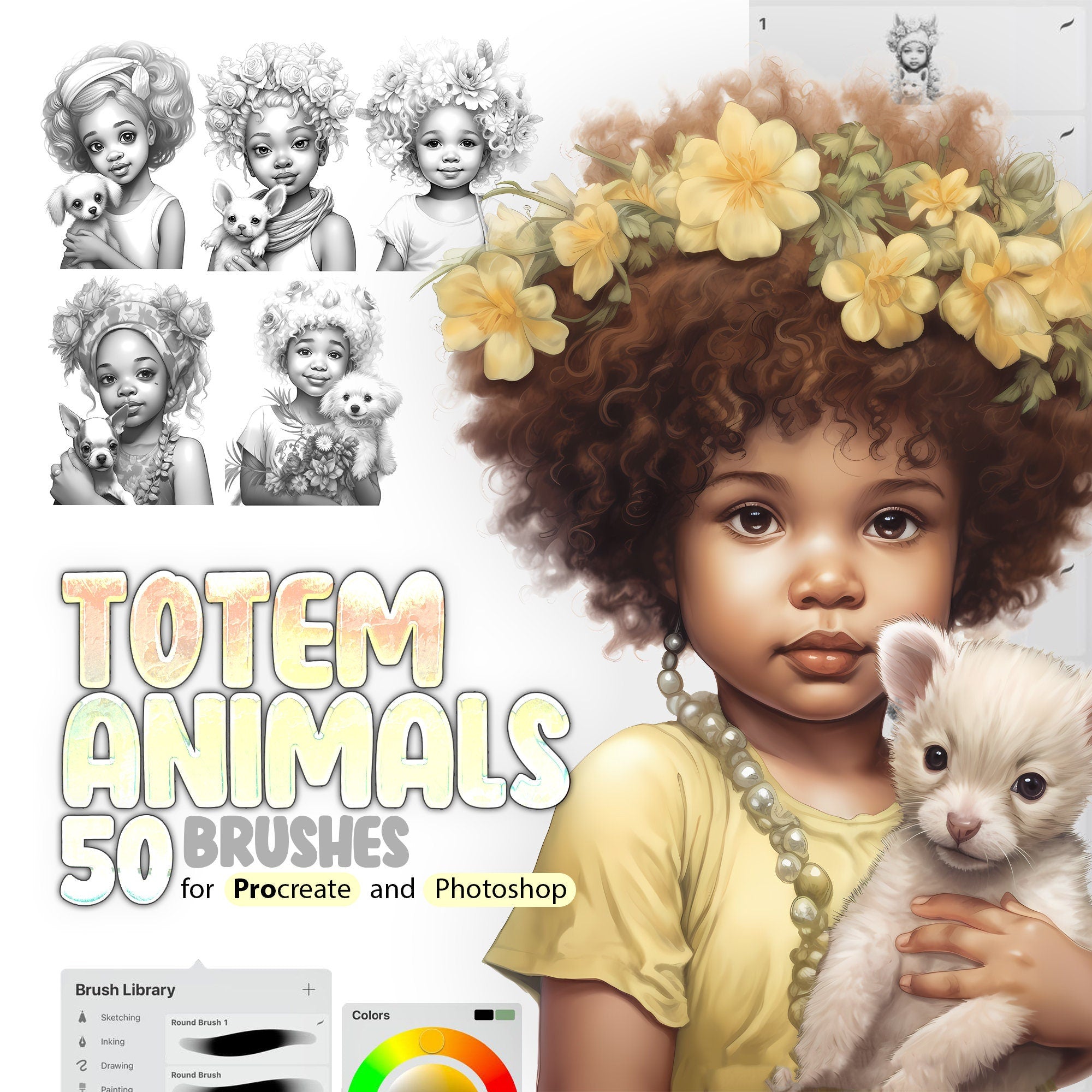 50 Totem Animals Procreate Brushes
