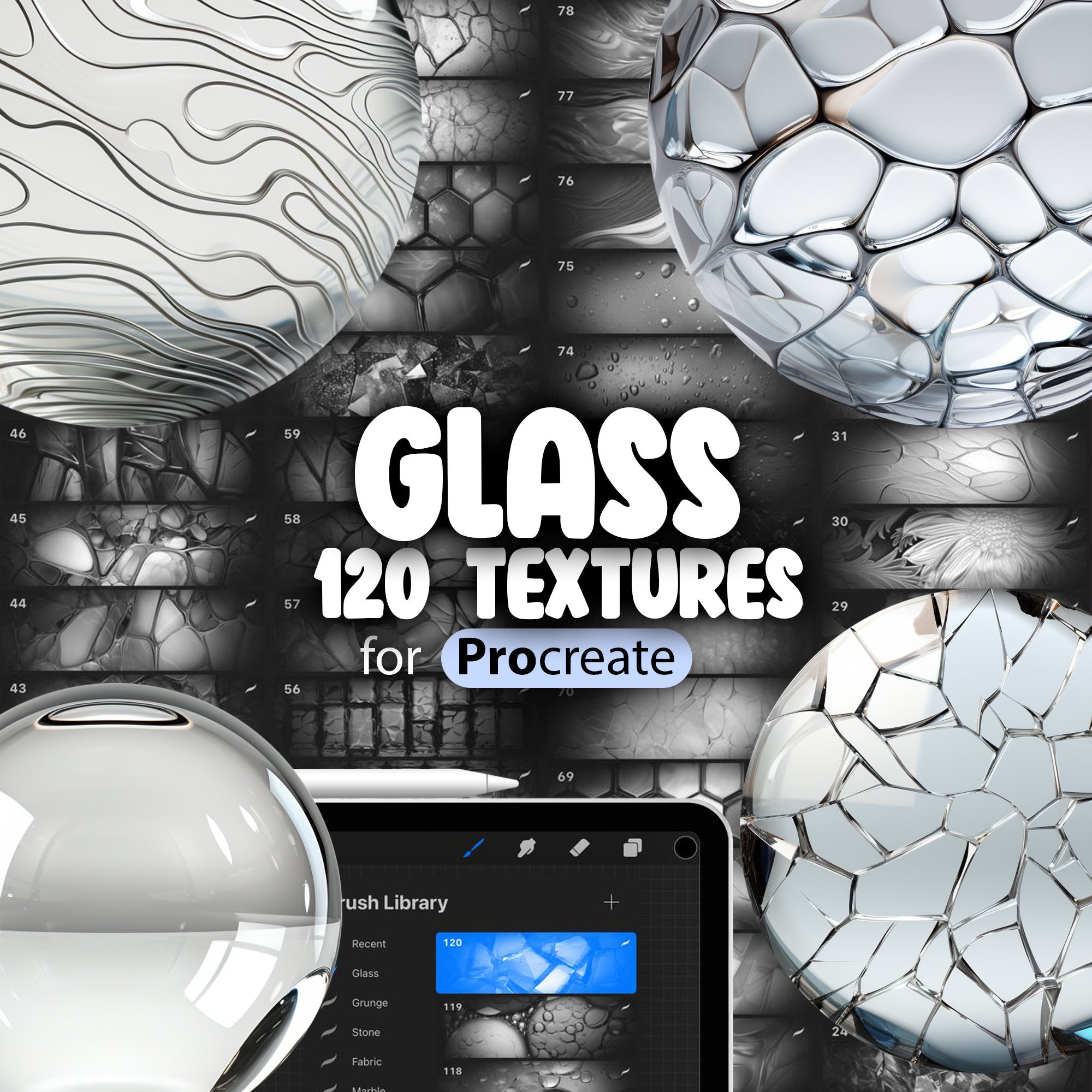 120 Procreate Glass Texture Brushes