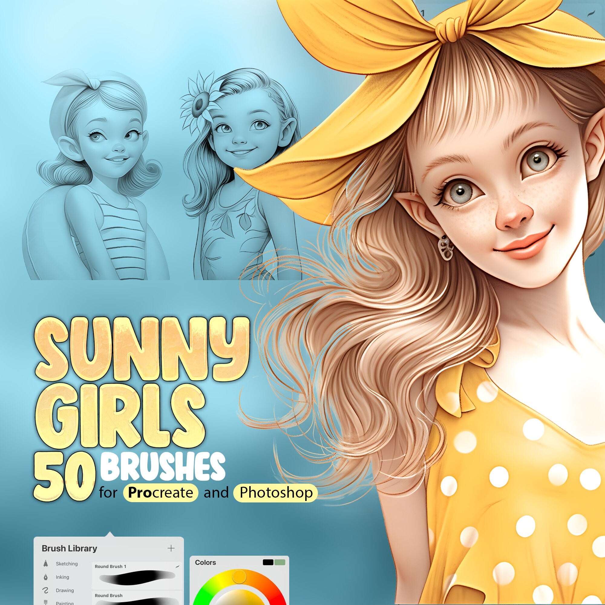 50 Sunny Cuties Stamp Brushes for Procreate and Photoshop