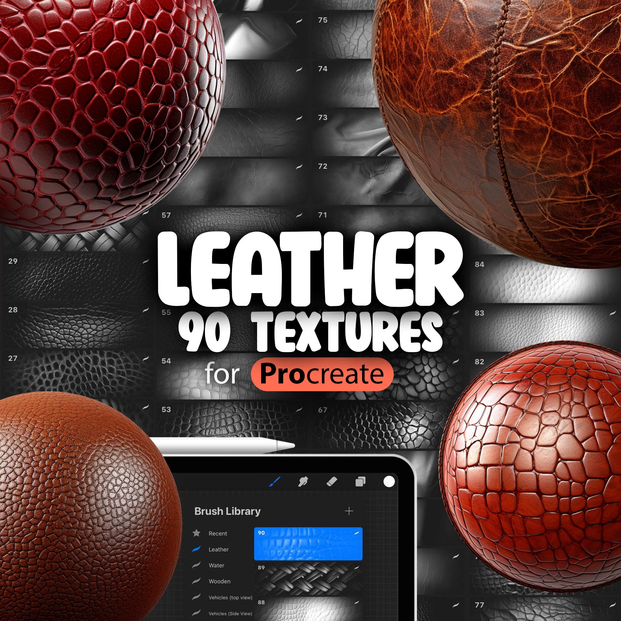 90 Procreate Leather Texture Brushes