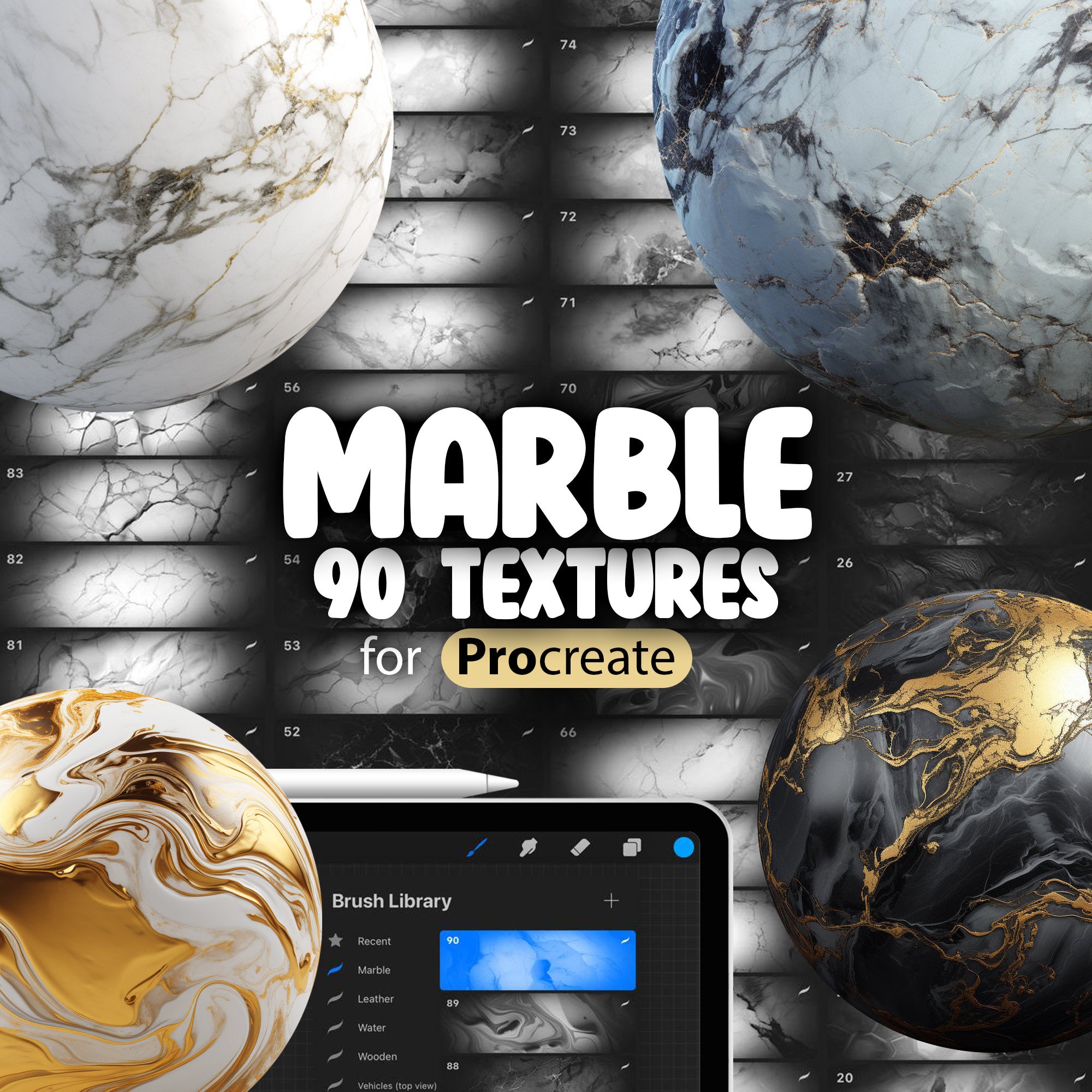 90 Procreate Marble Texture Brushes
