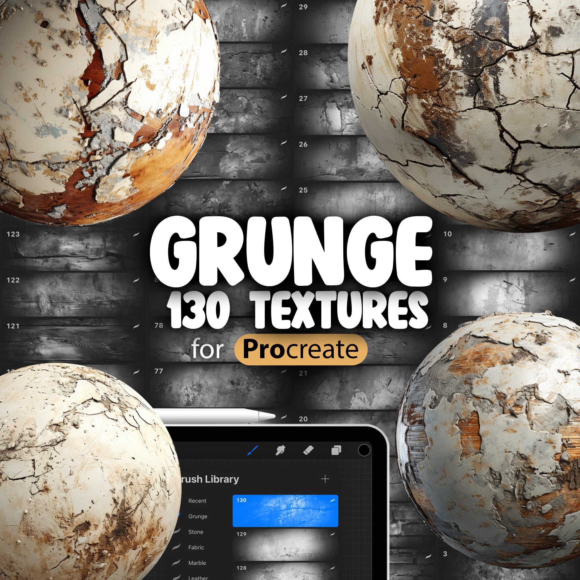 130 Procreate Grunge Texture Brushes