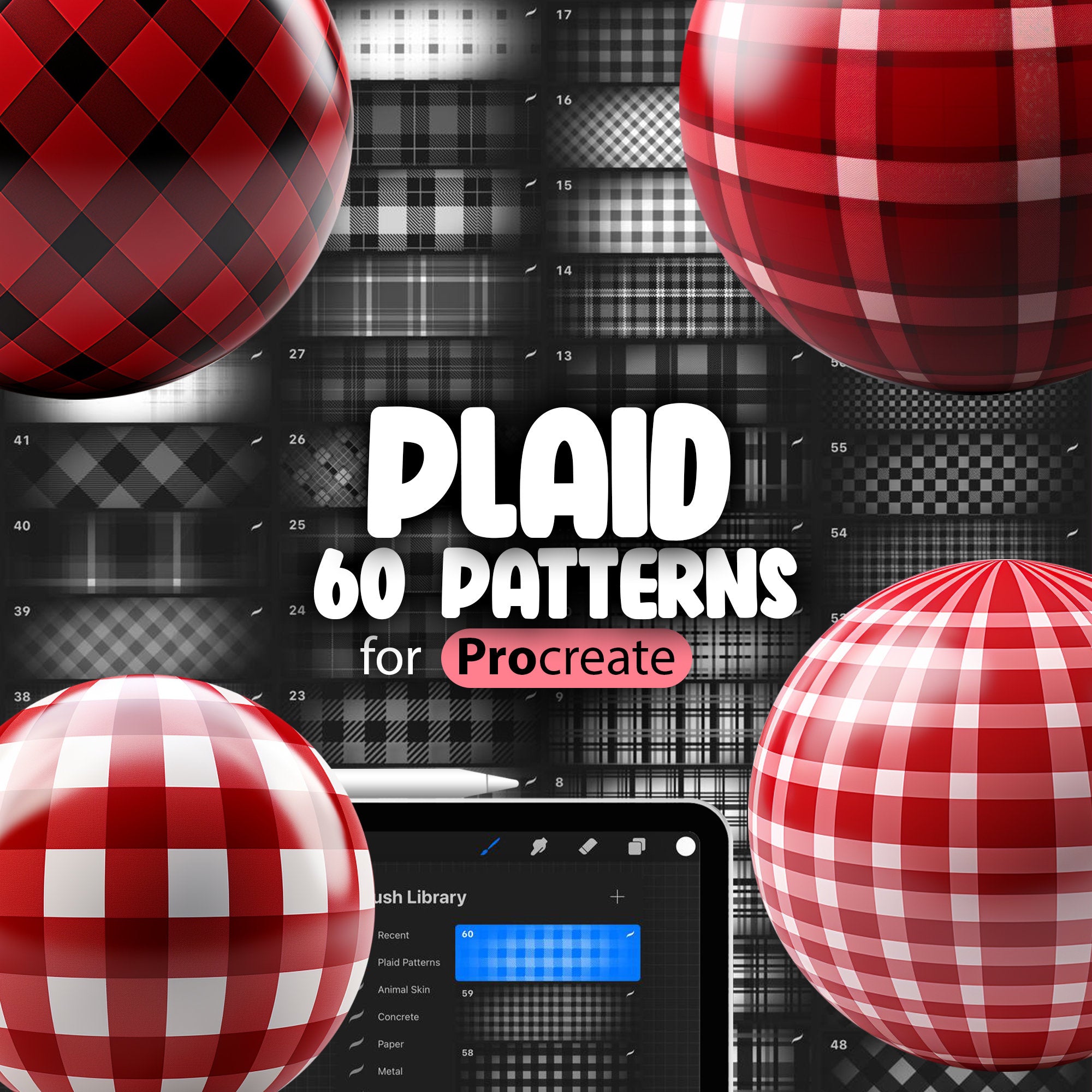 60 Procreate Plaid Textures, Plaid Procreate Texture Seamless Brushes, Plaid Pattern Brushes, Procreate Fabric Textures Brush