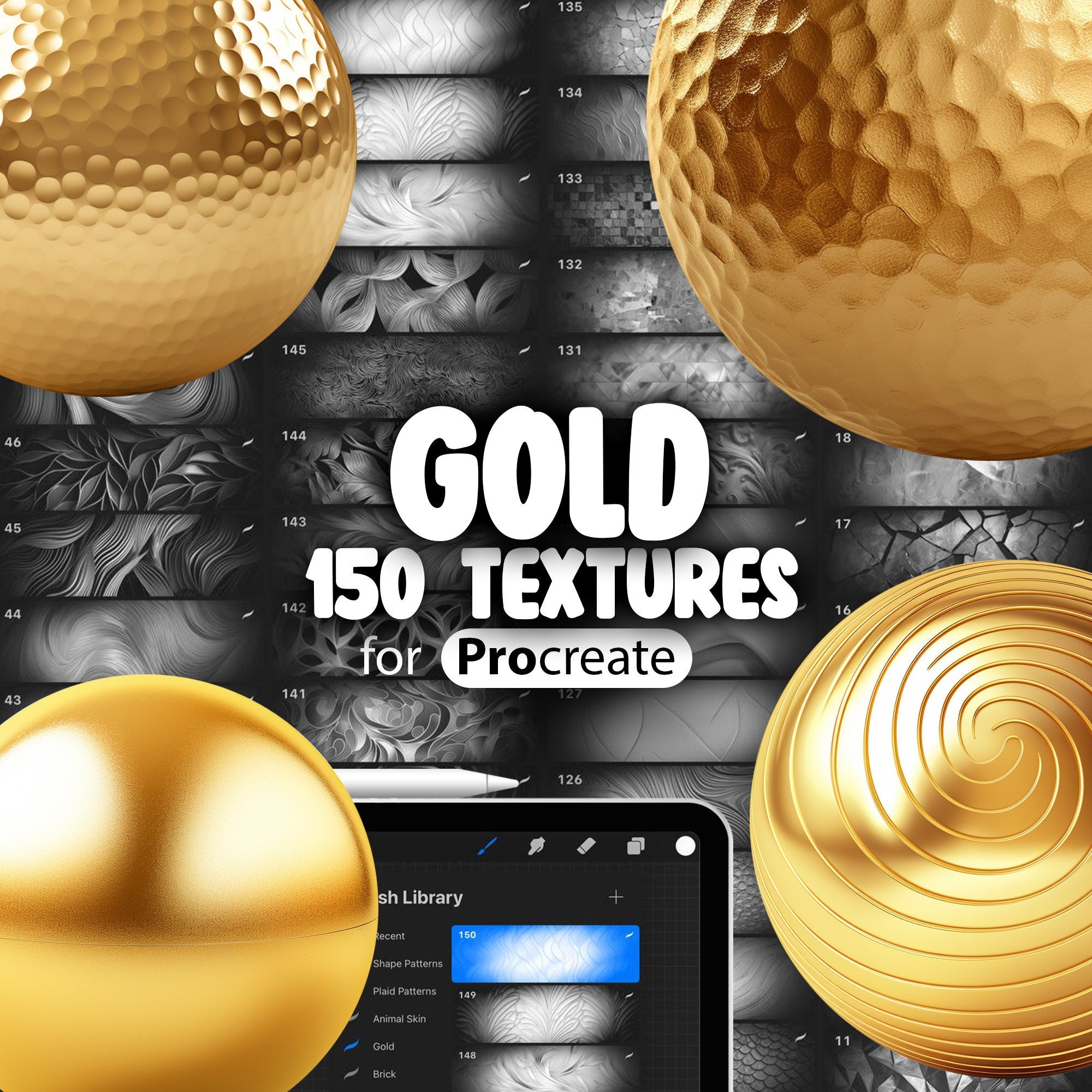 150 Procreate Gold Textures, Golden Procreate Texture Seamless Brushes, Procreate Golden Pattern, Procreate Gold Brush, Procreate Metall
