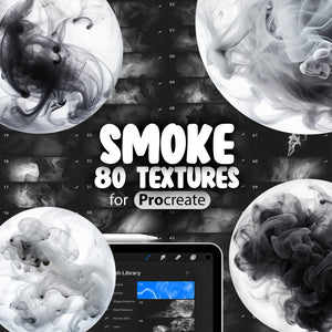 A collection of Procreate brushes displaying various smoke and vapor patterns, compatible with the Procreate software.
