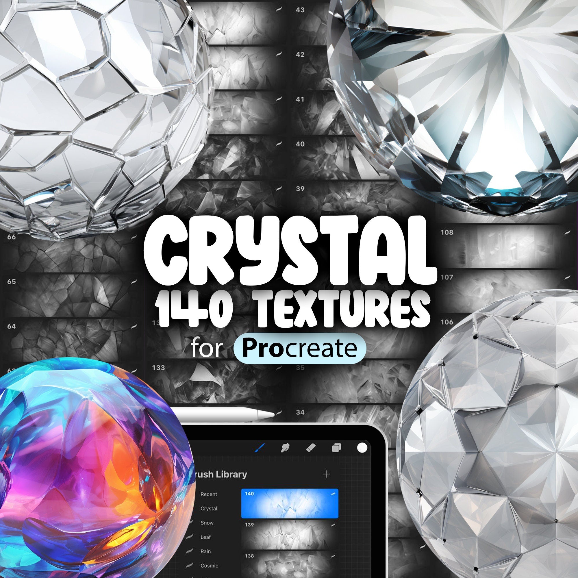 140 Procreate Crystal Texture Brushes