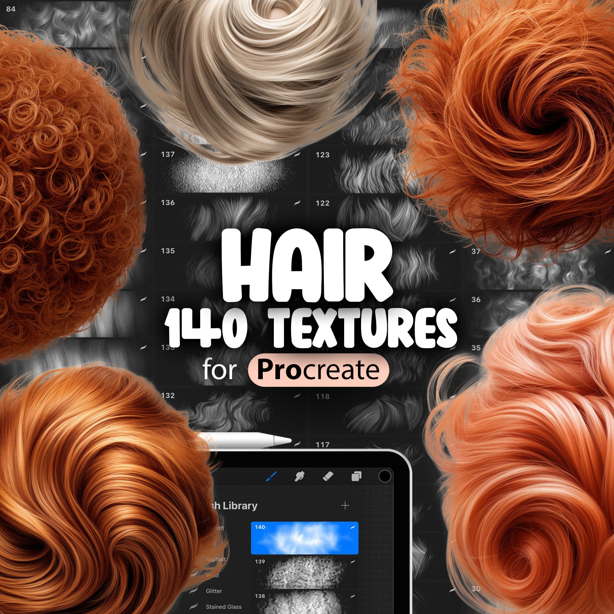 140 Procreate Hair Texture Brushes