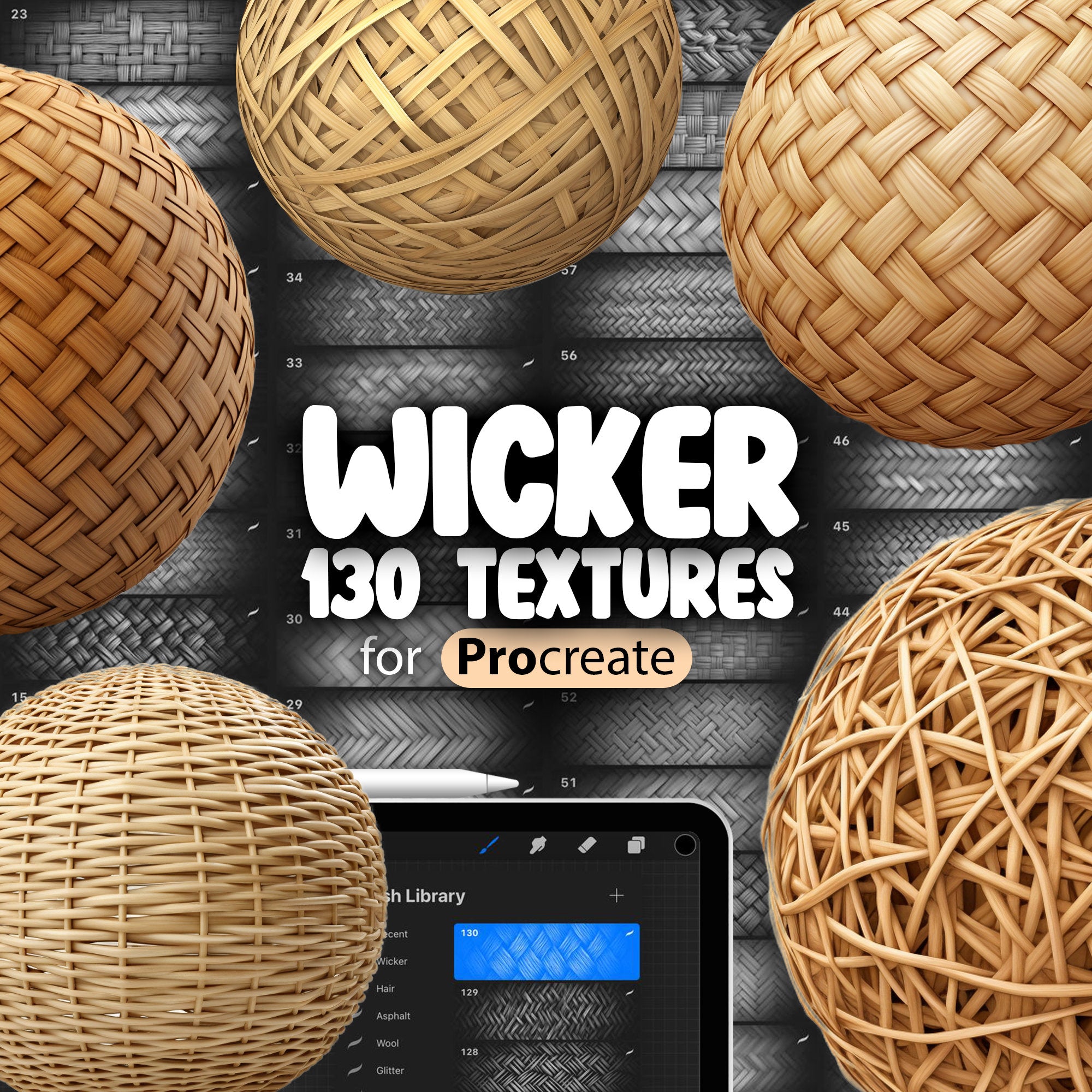 130 Procreate Wicker Texture Brushes