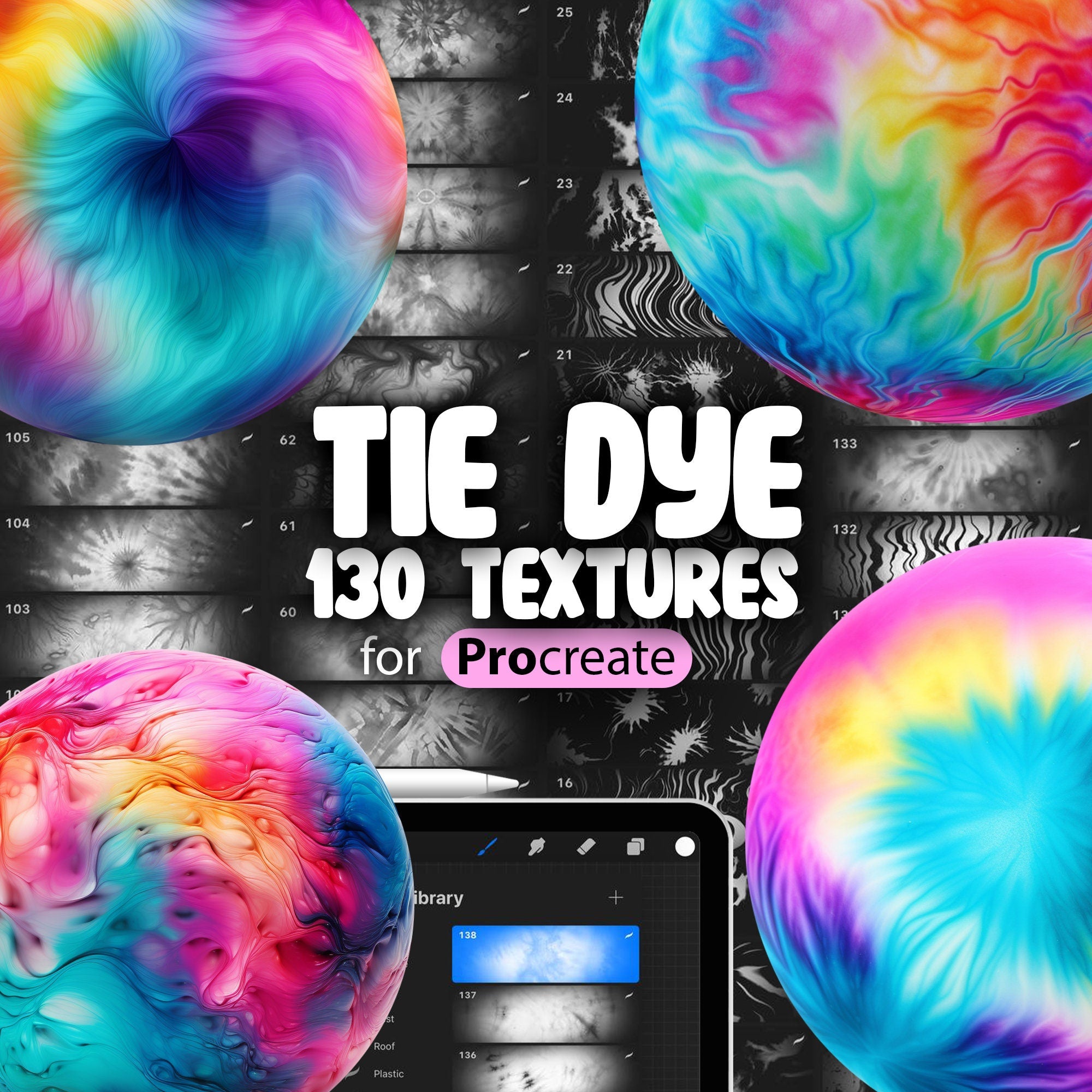 130 Procreate Tie Dye Texture Brushes