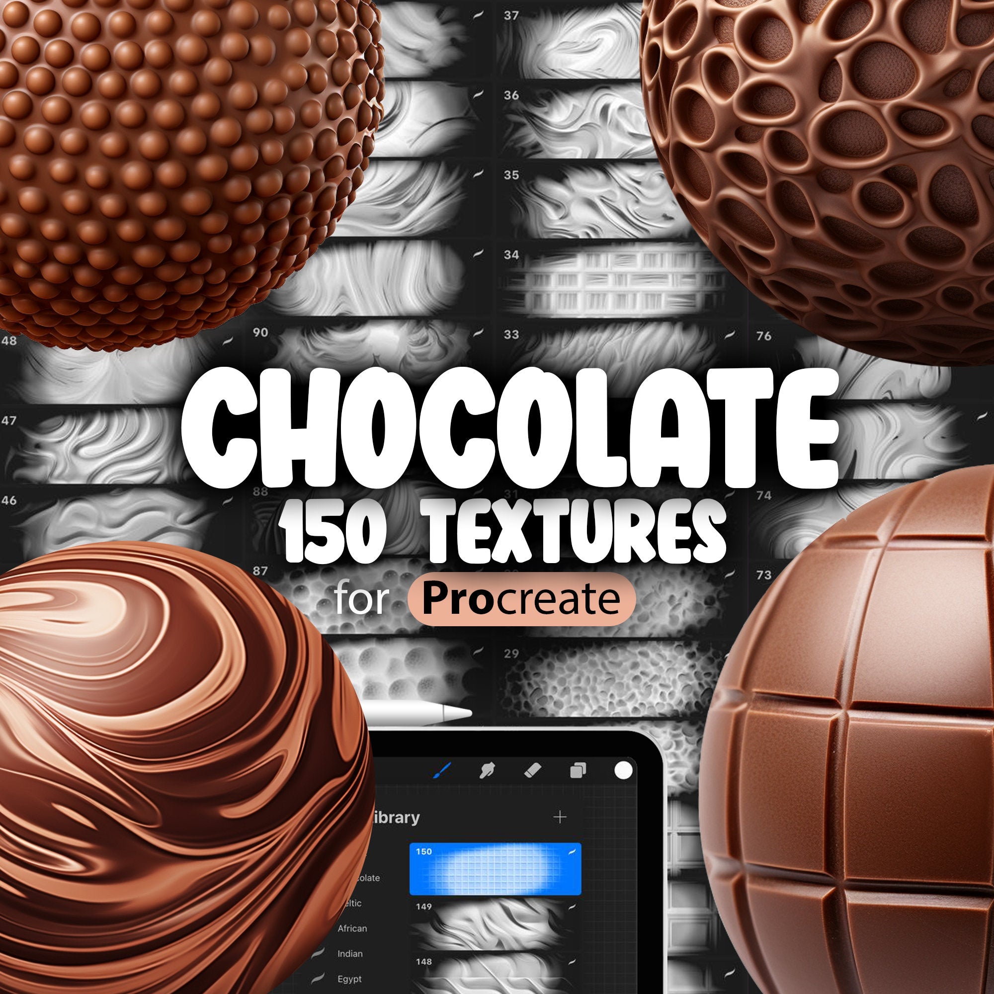 150 Procreate Chocolate Textures, Chocolate Bar Procreate Pattern Seamless Brushes, Creamy Chocolate Procreate Brush