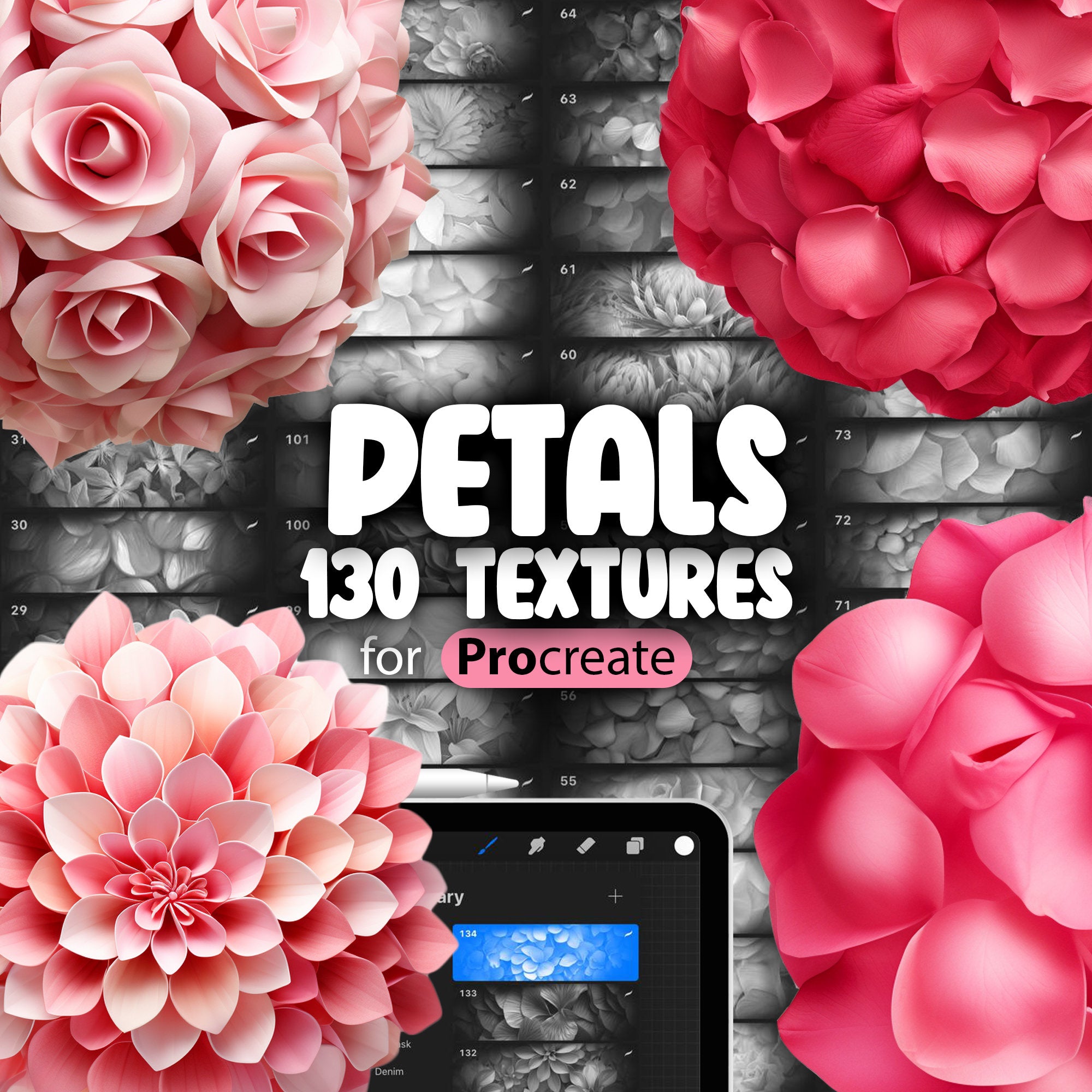 130 Procreate Flower Petal Texture Brushes
