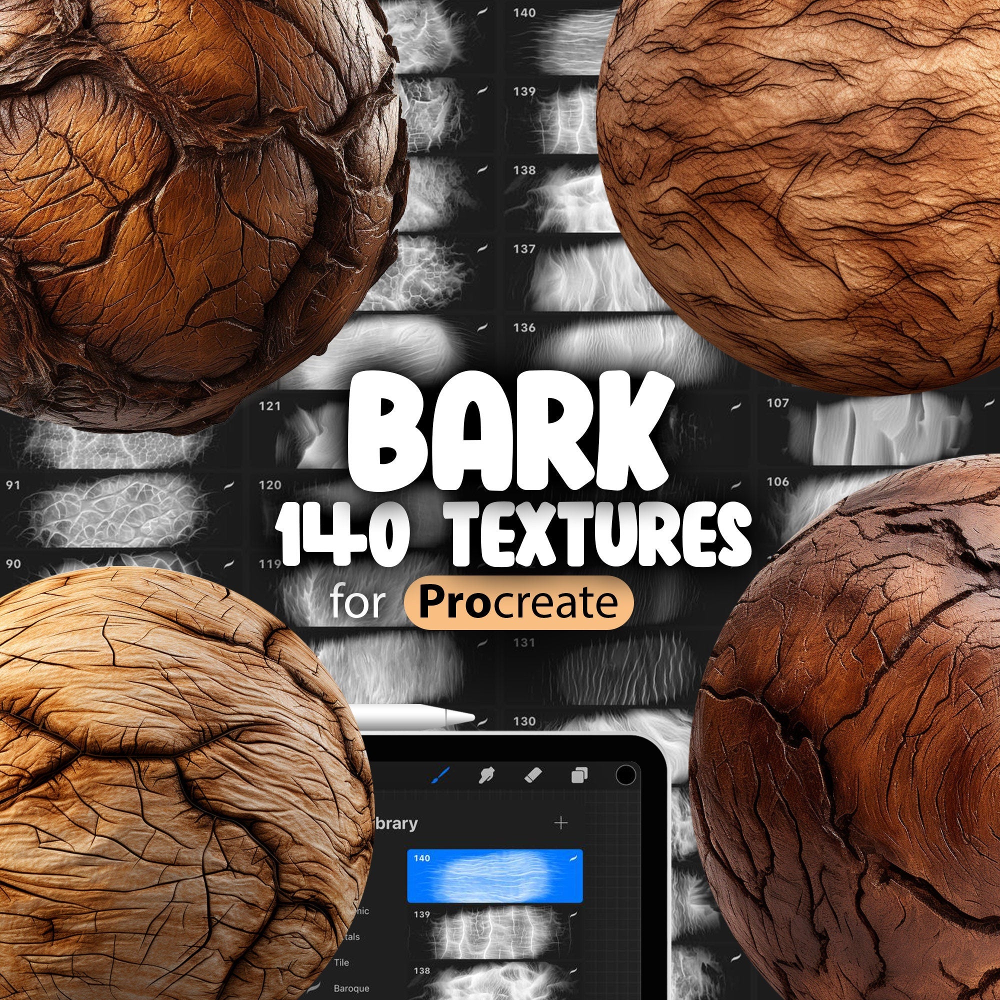 140 Procreate Bark Texture Brushes