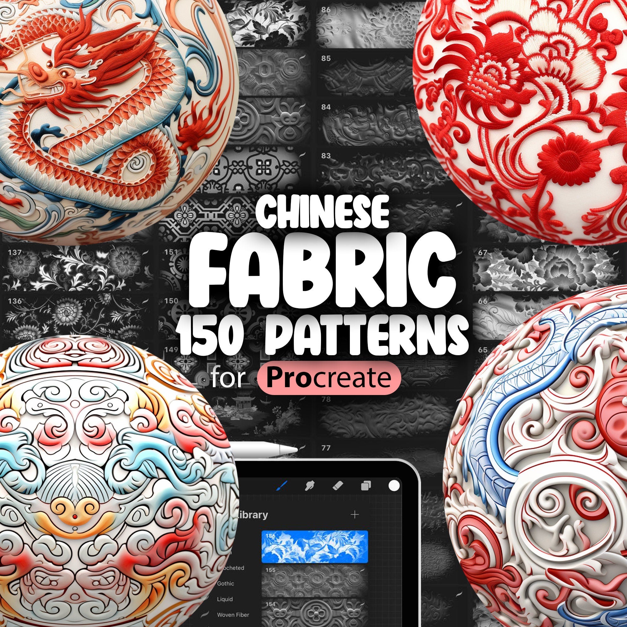 150 Procreate Chinese Pattern Brushes