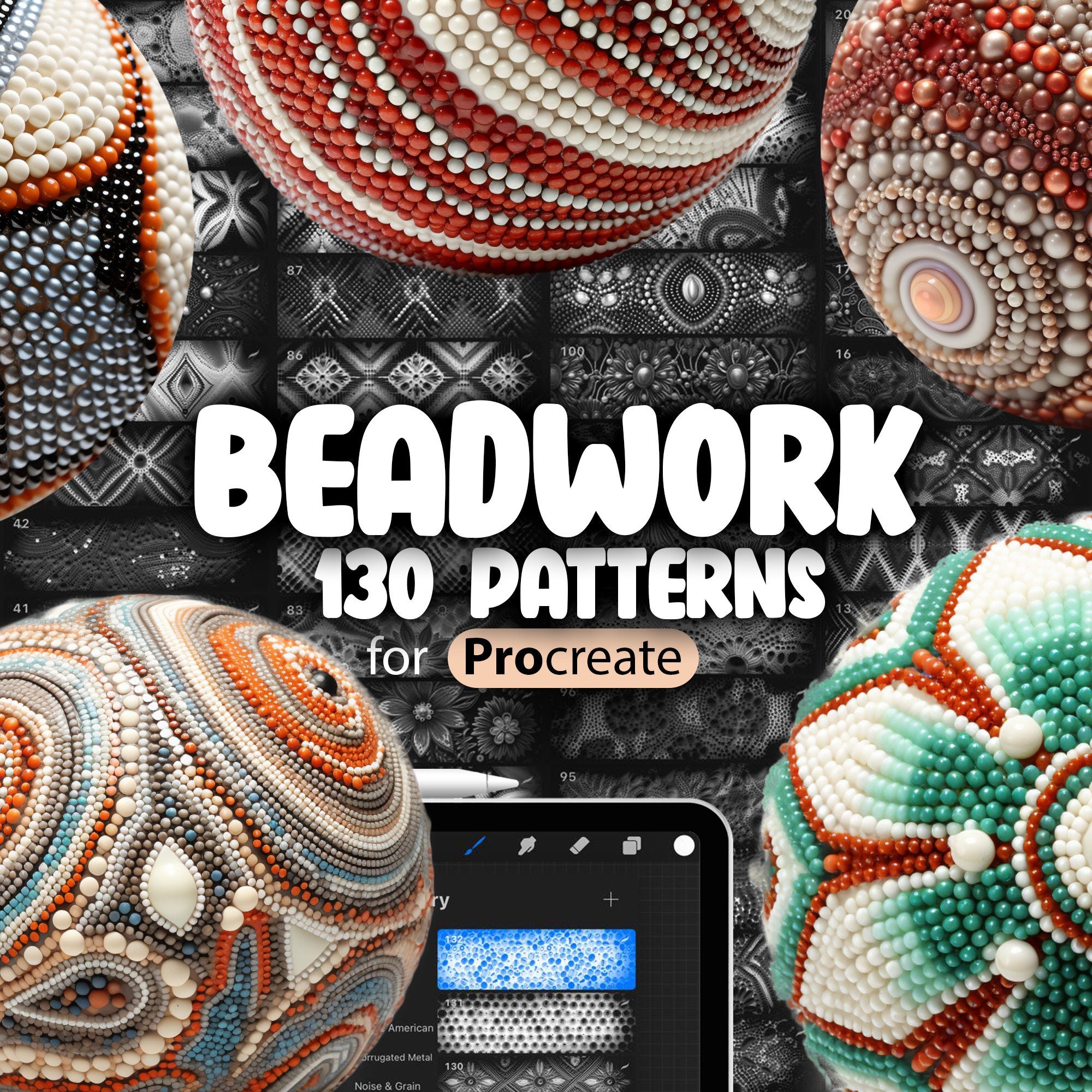 130 Procreate Beadwork Patterns, Beaded Embroidery Procreate Pattern Seamless Brushes, Procreate Beaded Tapestry Pattern Brush