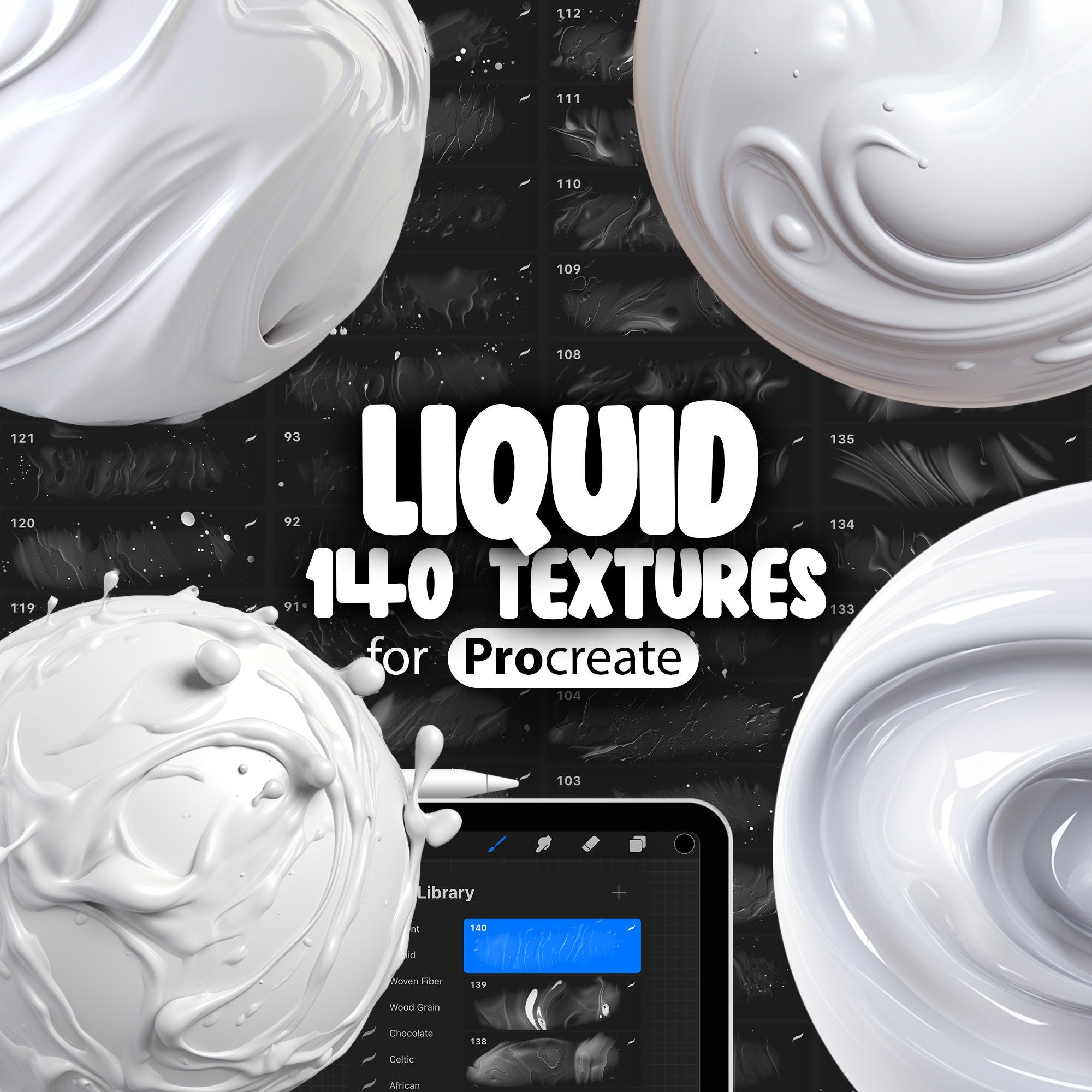 140 Procreate Liquid Splatter Texture Brushes