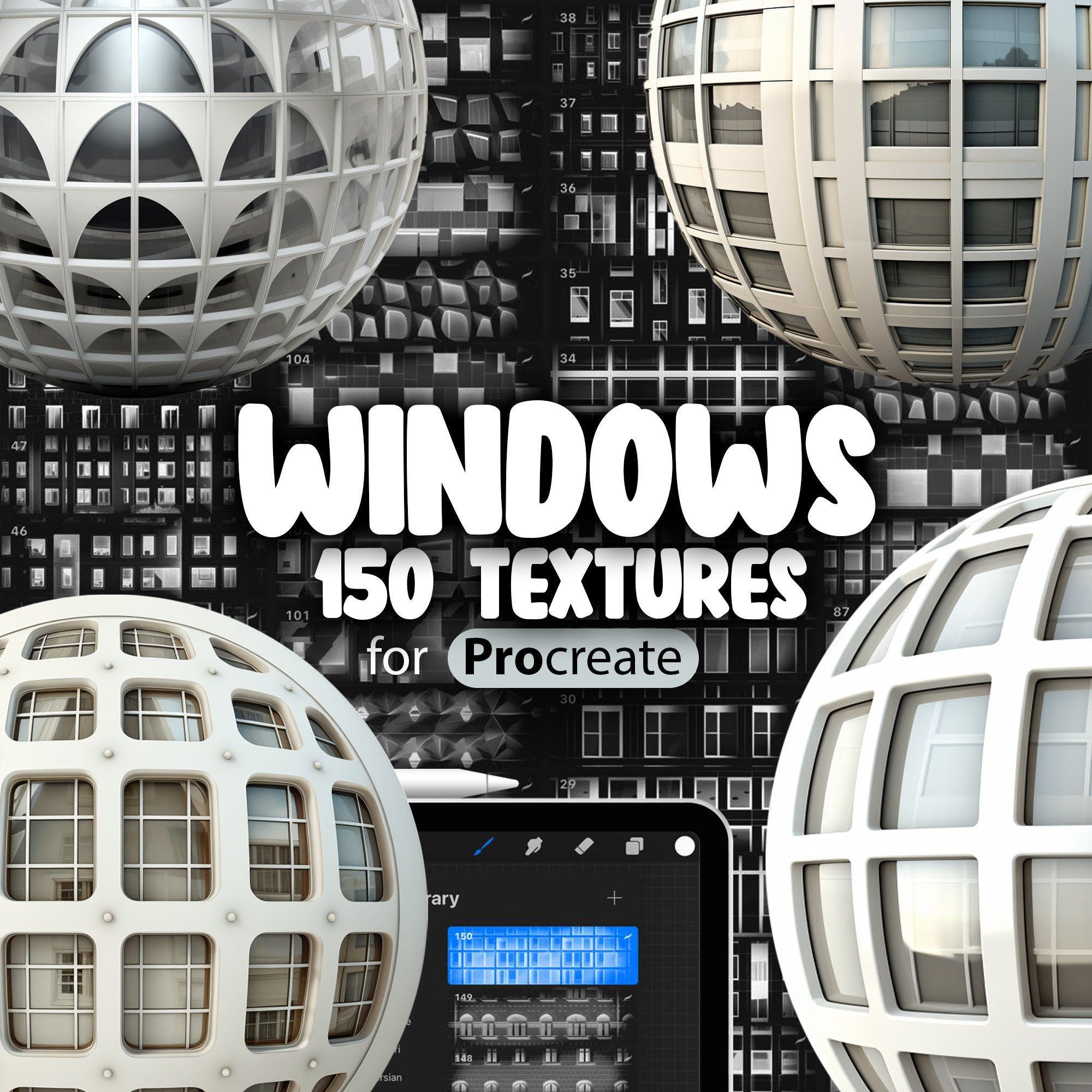 150 Procreate Windows Textures, Building Facade Procreate Seamless Texture Brushes, Modern Architecture Procreate Brush