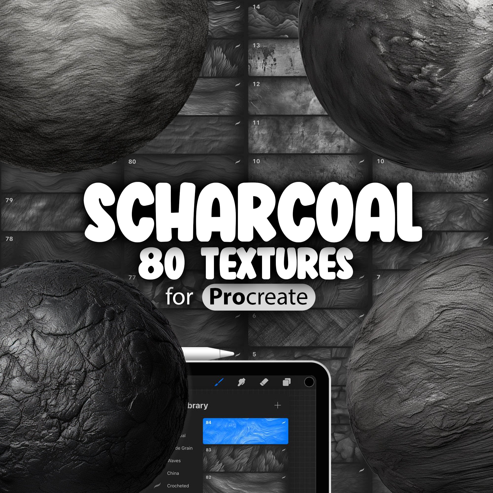80 Procreate Charcoal Texture Brushes