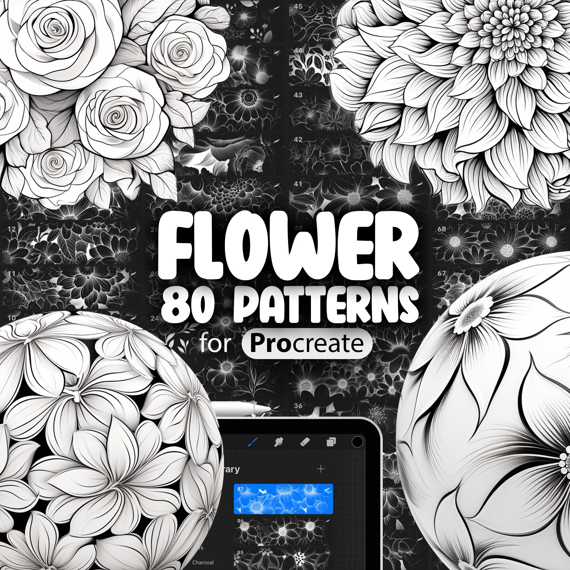 80 Procreate Flower Pattern Brushes
