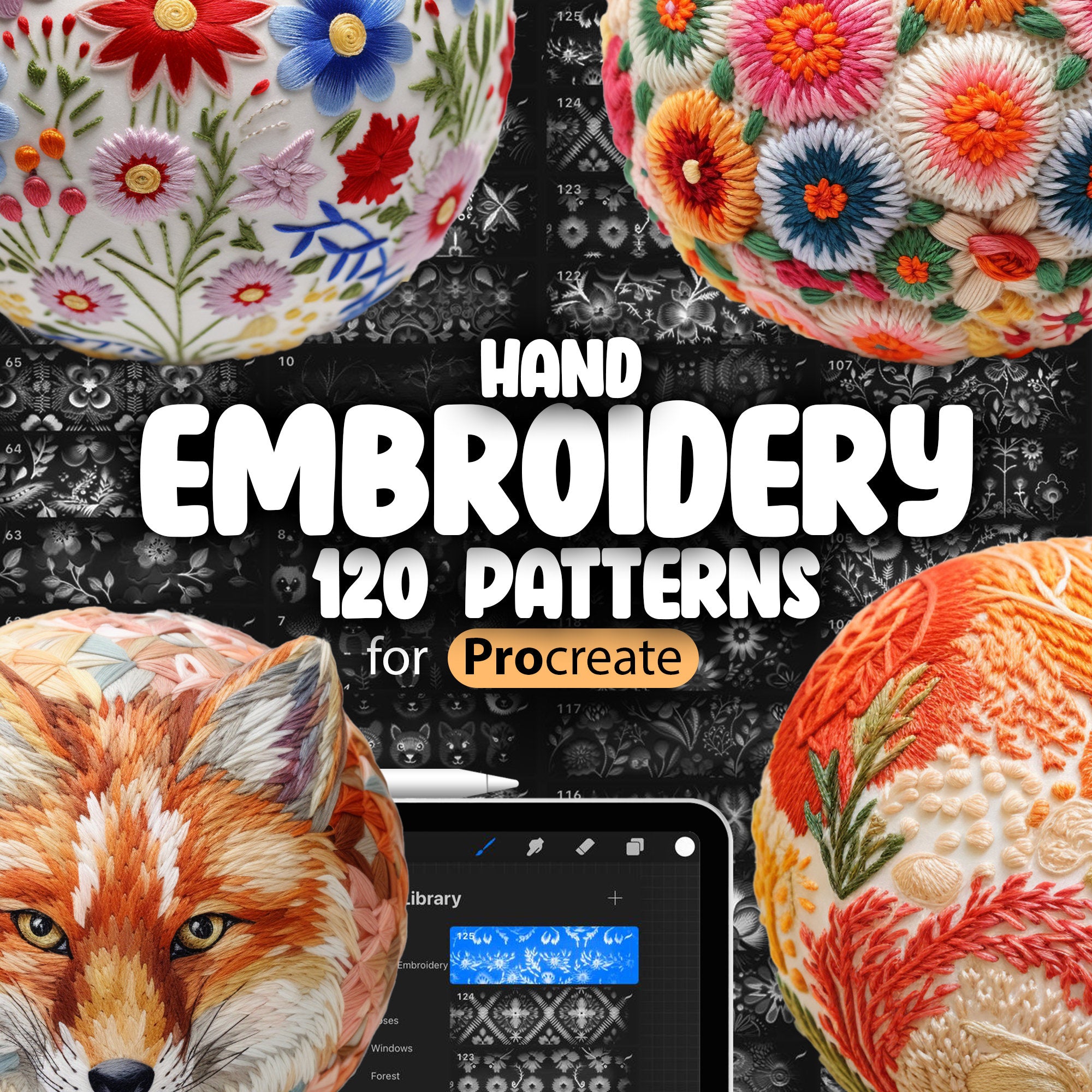 120 Procreate Hand Embroidery Pattern Brushes