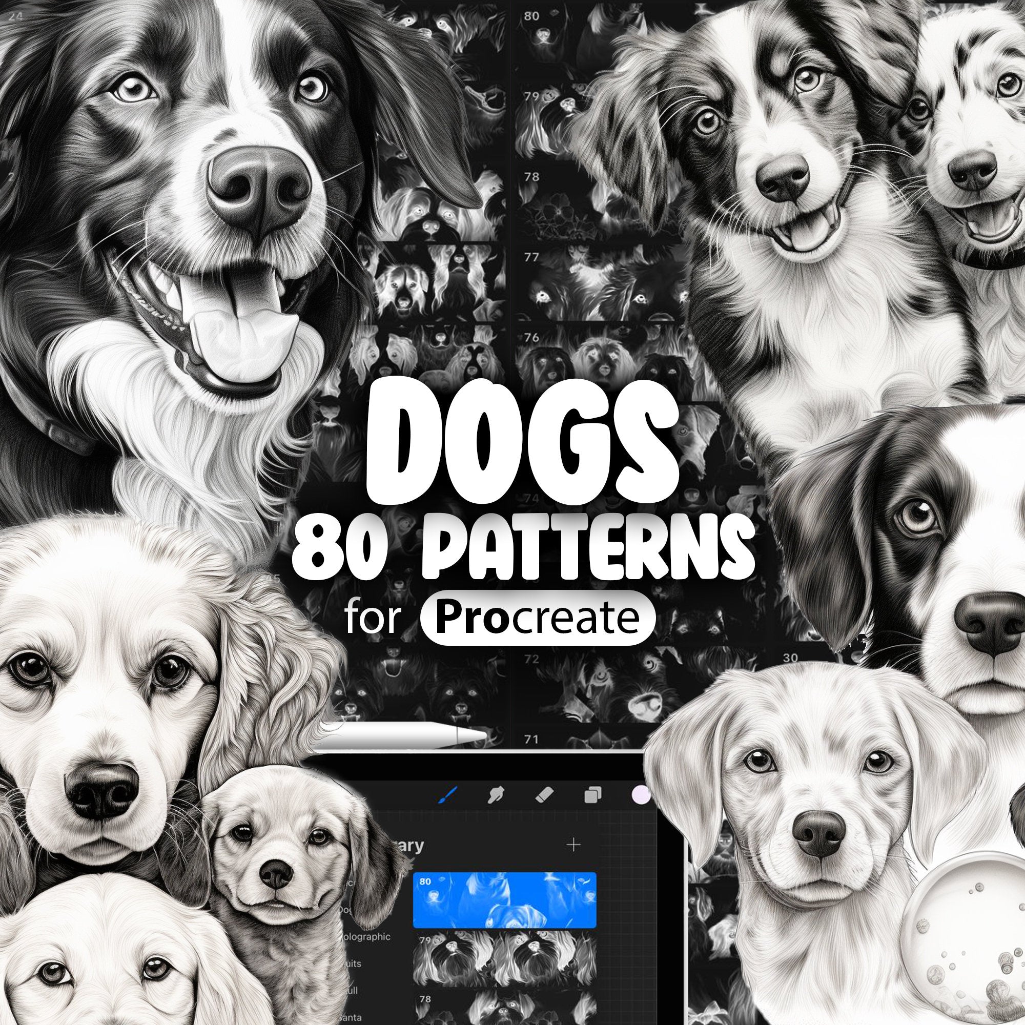 80 Procreate Dogs Pattern Brushes