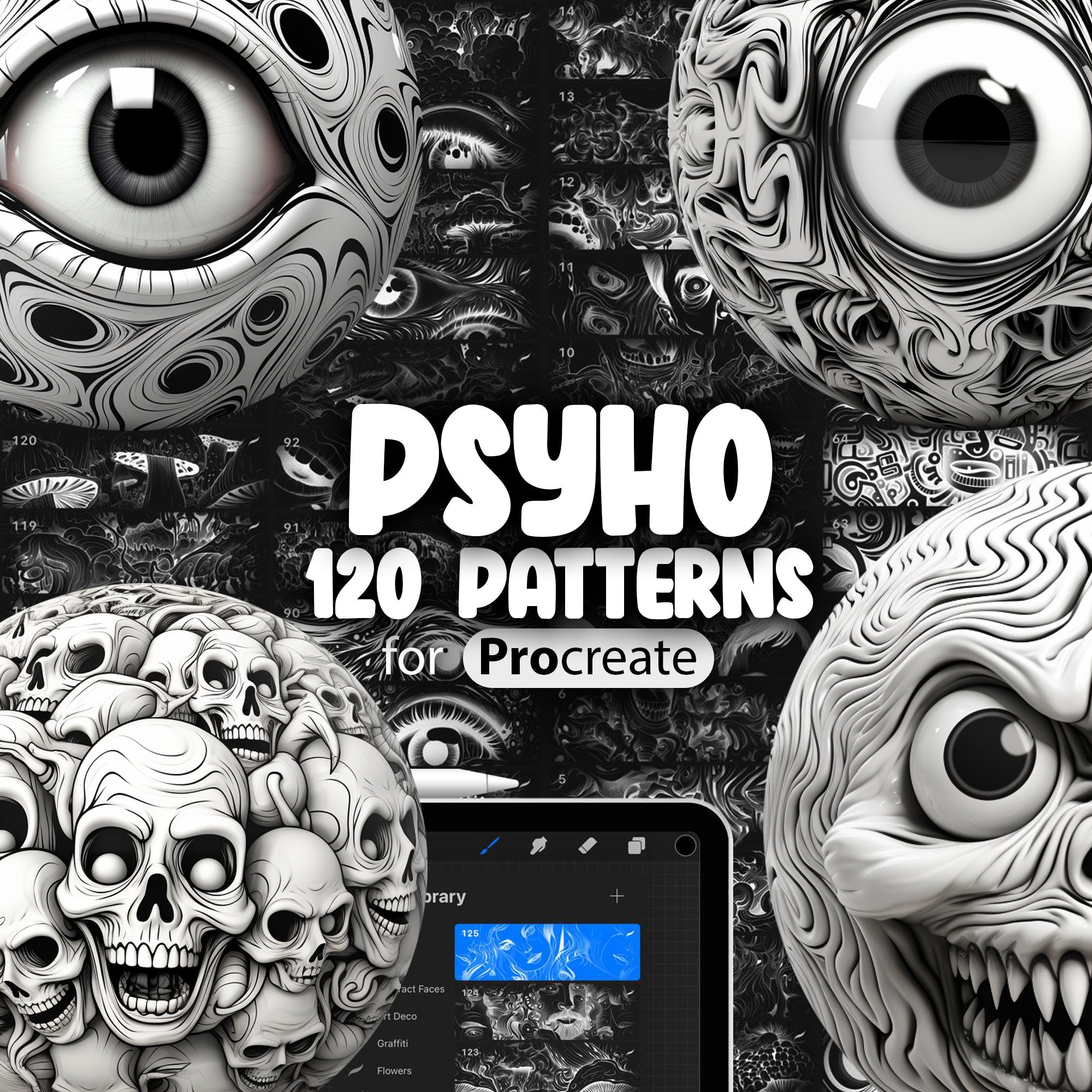 120 Procreate Psycho Pattern Brushes